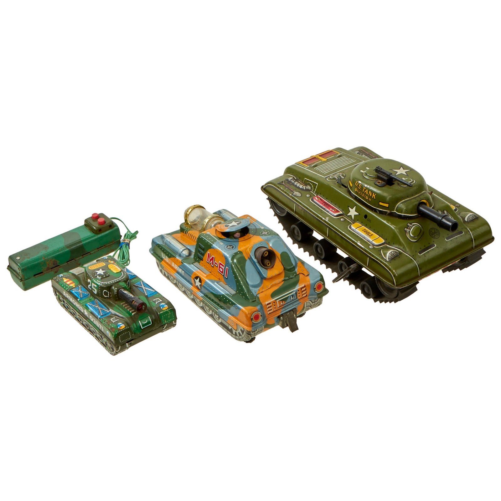 Buy Original U.S. 1950s 1960s Marx Tin Lithographed Toy Tank Collection - Set of Three - Formerly A.A.F. Tank Museum Collection | Original Firearms Antique For Sale