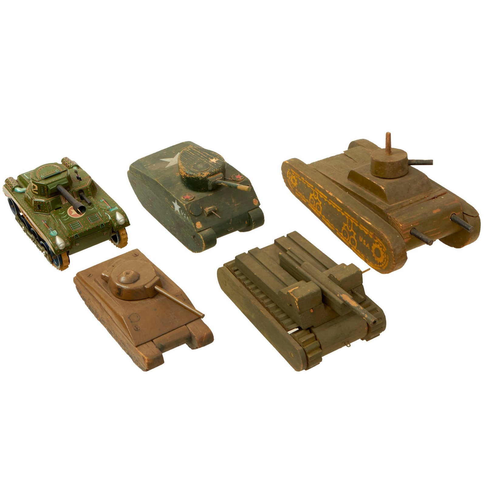 Buy Original U.S. WWII Wartime Economy Toy Tank Collection of 5 | Original Firearms Antique For Sale