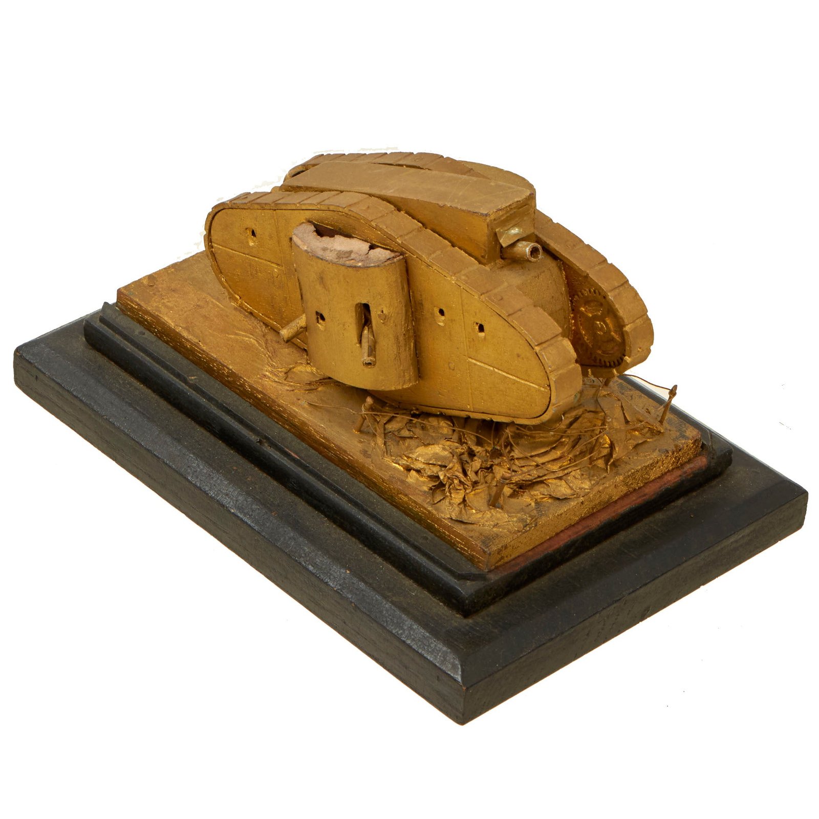 Buy Original British WWI Trench Art Mk V Tank Model on No Man’s Land Mounted on Base | Original Firearms Antique For Sale