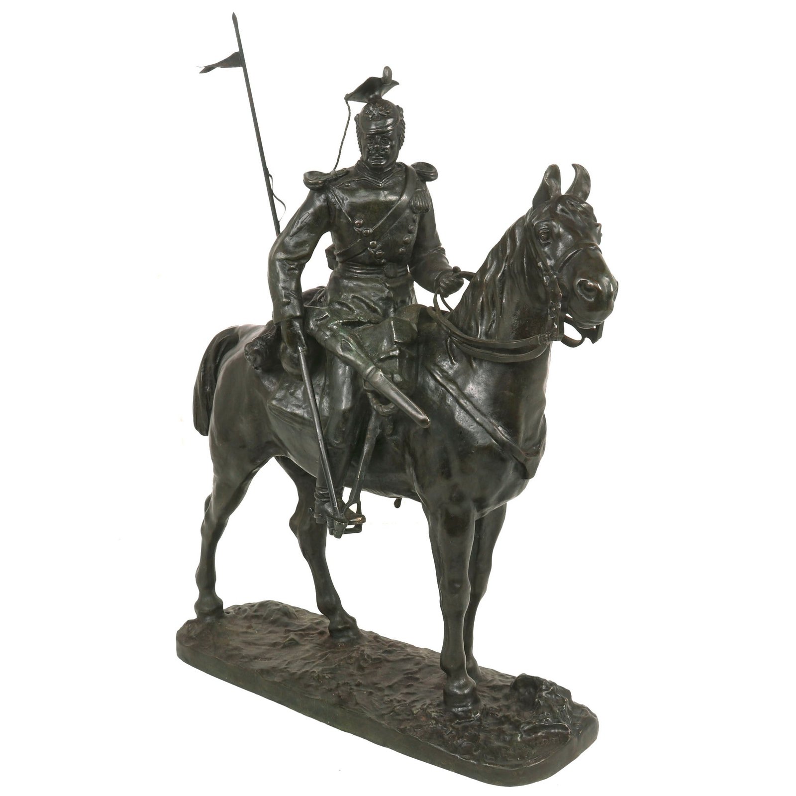 Buy Original Imperial German WWI Era Large Bronze Sculpture of Uhlan Soldier of 5th (Westphalian) Uhlans on Horseback by Léon Mignon (1847-1898) | Original Firearms Antique For Sale