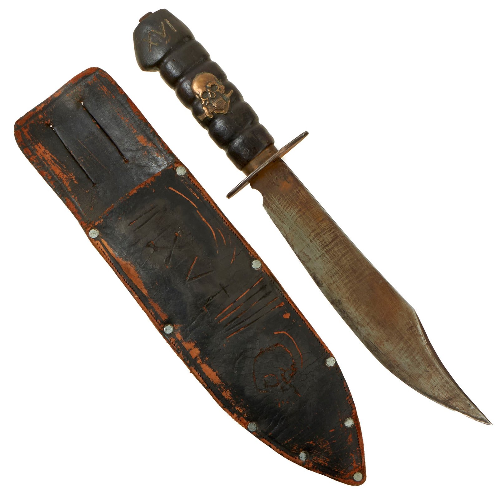 Buy Original U.S. WWII Theater Made Bowie Blade Fighting Knife with Italian Black Brigade Insignia & Original Sheath | Original Firearms Antique For Sale