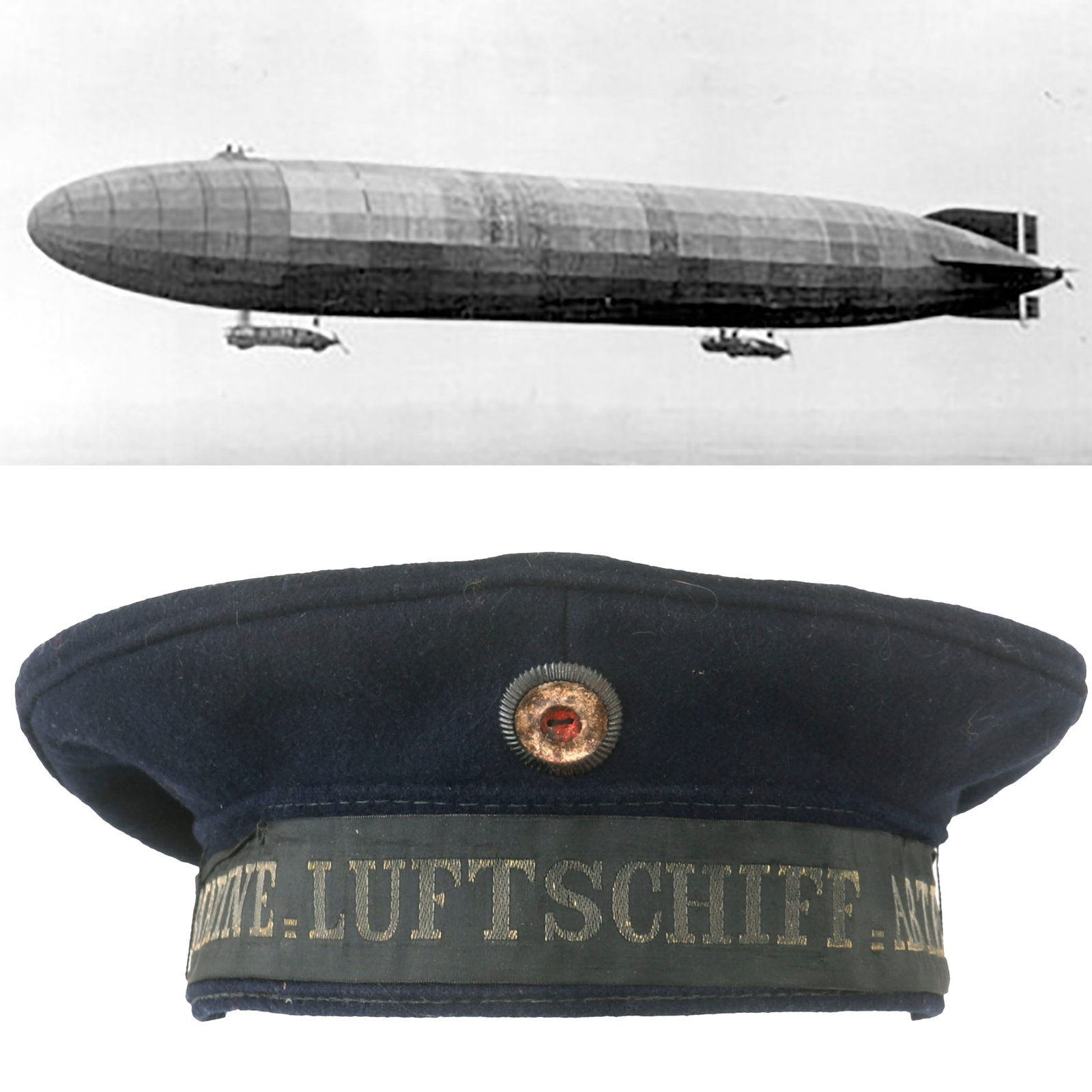 Buy Original Imperial German WWI Kaiserliche Marine Imperial Navy Airship Luftschiff Abteilung Tellermütze Cap - Dated 1918 | Original Firearms Antique For Sale