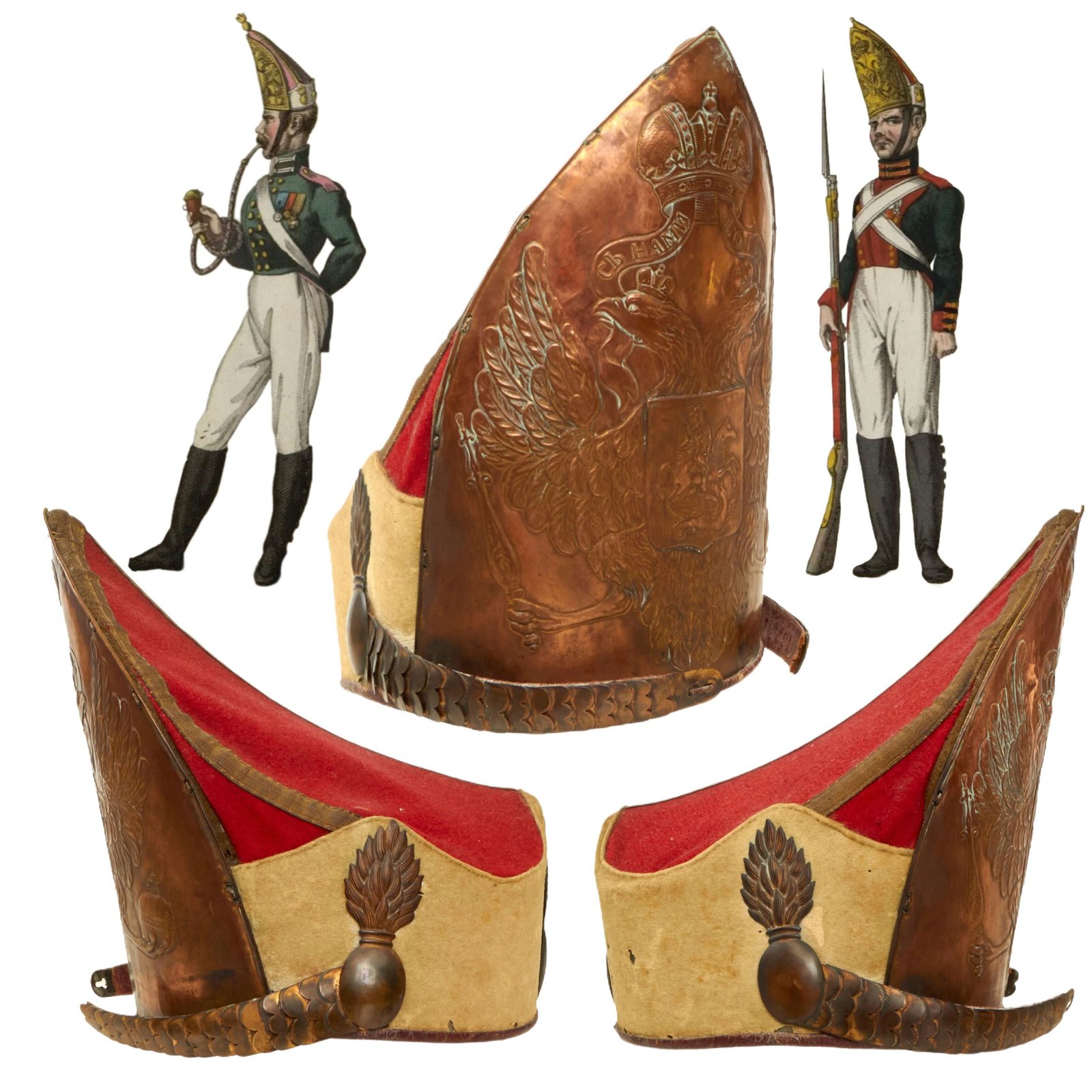 Buy Original Imperial Russian Napoleonic Era Pavlovsk Grenadier Regiment Mitre Hat with Chin Scales | Original Firearms Antique For Sale