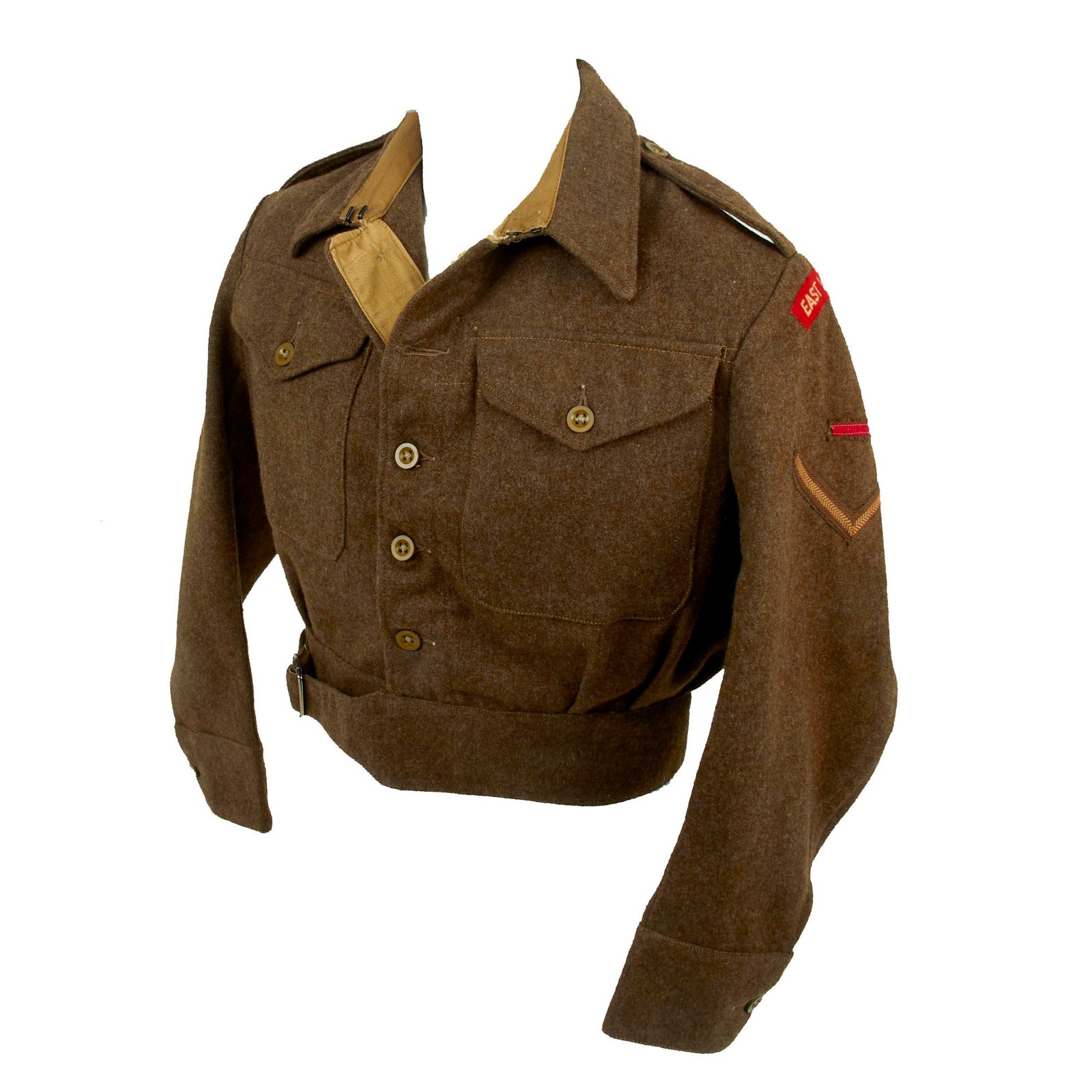 Buy Original British WWII East Lancashire Regiment Enlisted Battledress Uniform with Period Applied Insignia - Dated 1945 | Original Firearms Antique For Sale