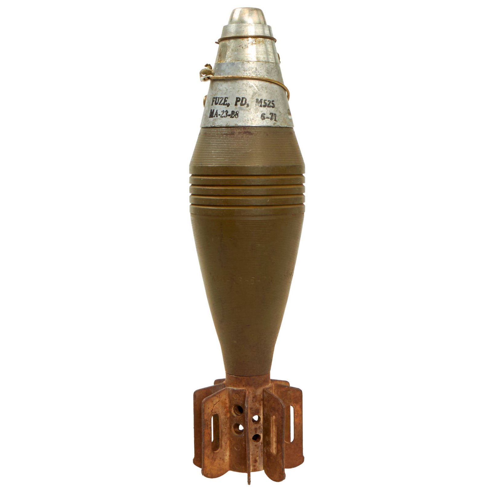 Buy Original U.S. Vietnam War 60mm HE M49A3 Mortar Round With 1971-Dated Fuze - Dated 1973 | Original Firearms Antique For Sale