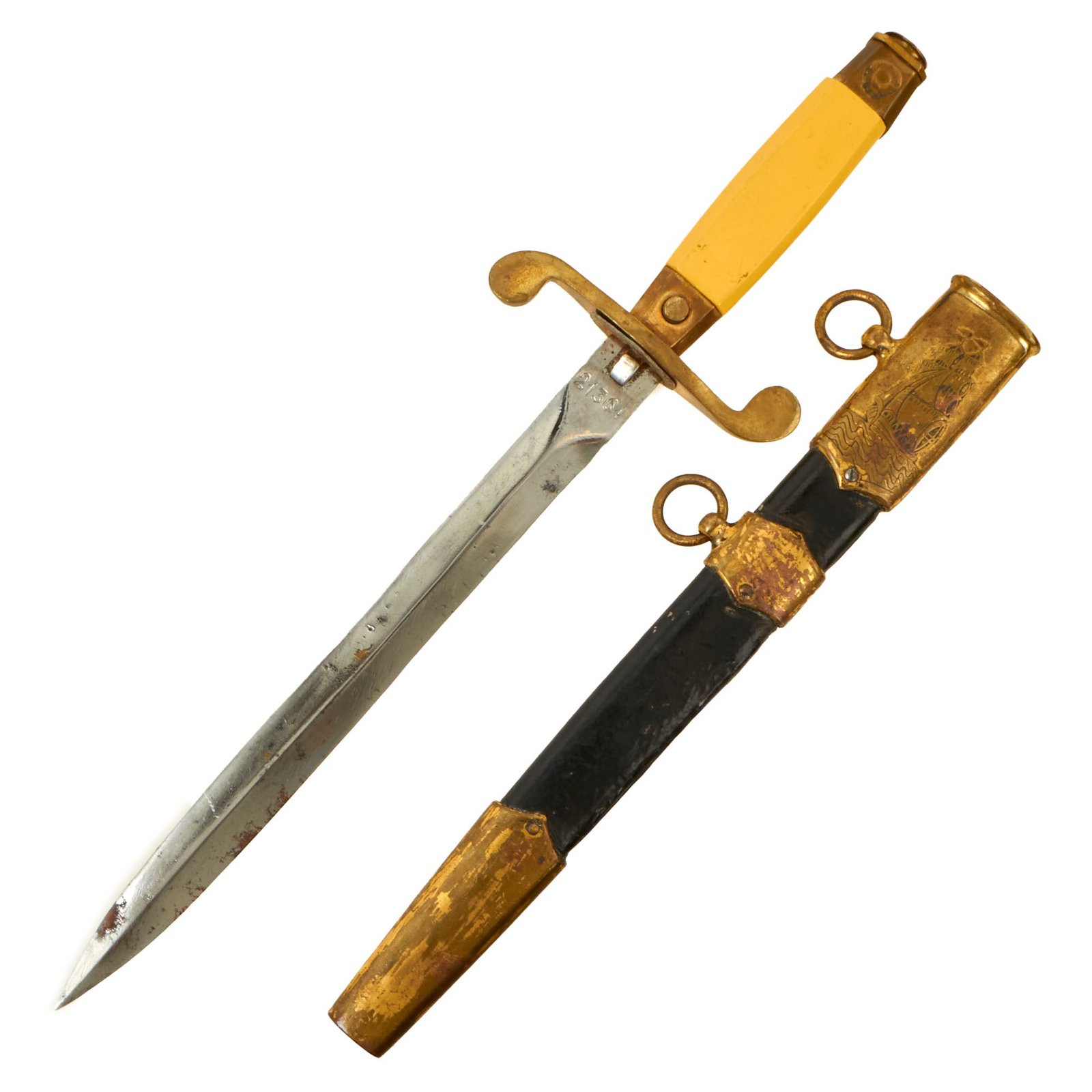 Buy Original Russian Soviet Collapse Era Naval Dagger with Scabbard marked BULAT 1988 - Serial 21361 | Original Firearms Antique For Sale