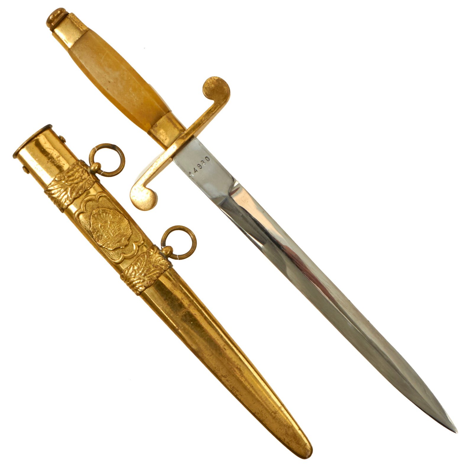 Buy Original Romanian Cold War Era Socialist Republic of Romania Army Officers Dress Dagger with Scabbard - Serial 14980 | Original Firearms Antique For Sale
