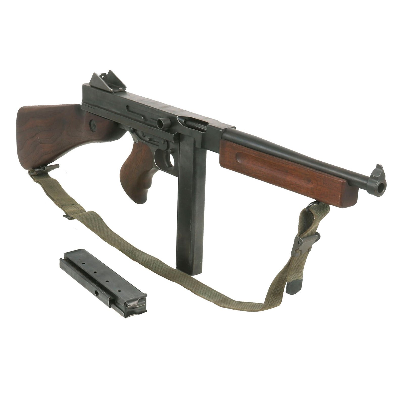 Buy Original U.S. WWII Thompson M1 Display Submachine Gun by Auto Ordnance Serial NO. 218512 with Sling - Original WWII Parts | Original Firearms Antique For Sale