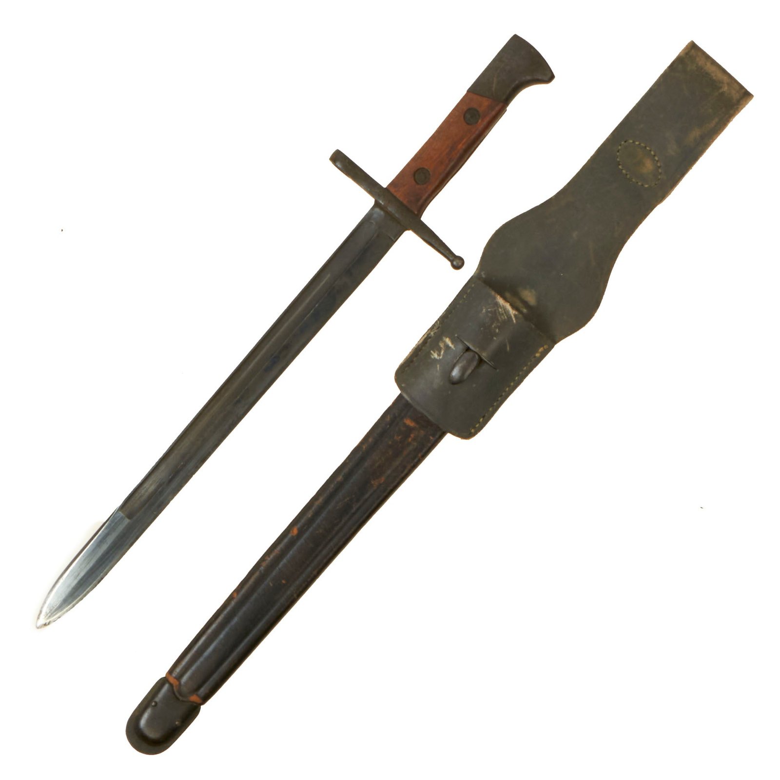 Buy Original WWII Italian M1891 Carcano - Mannlicher Rifle Bayonet with Leather Scabbard and Frog | Original Firearms Antique For Sale