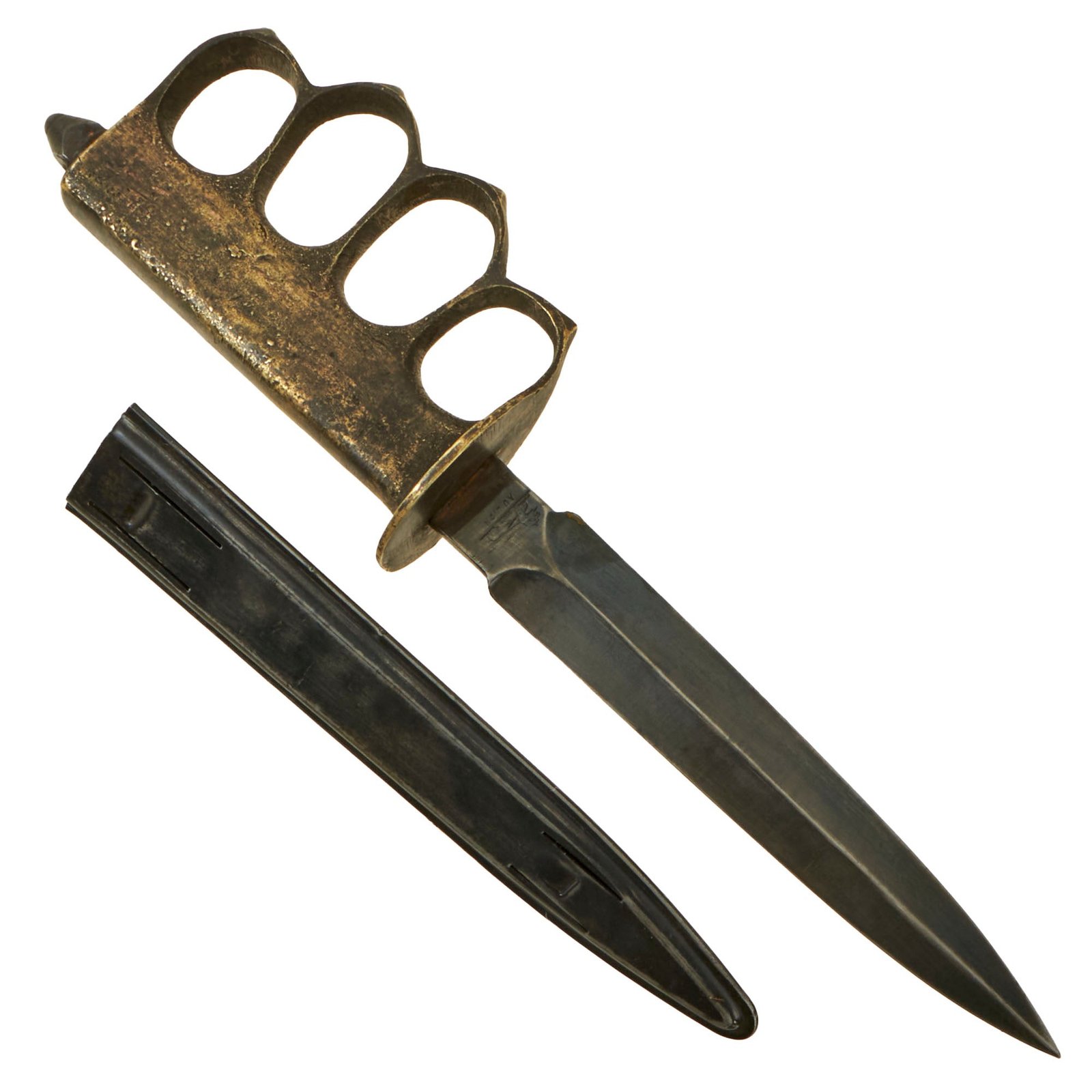 Buy Original U.S. WWI Model 1918 French Made Mark I Trench Knife by AU LION with Reproduction Scabbard | Original Firearms Antique For Sale