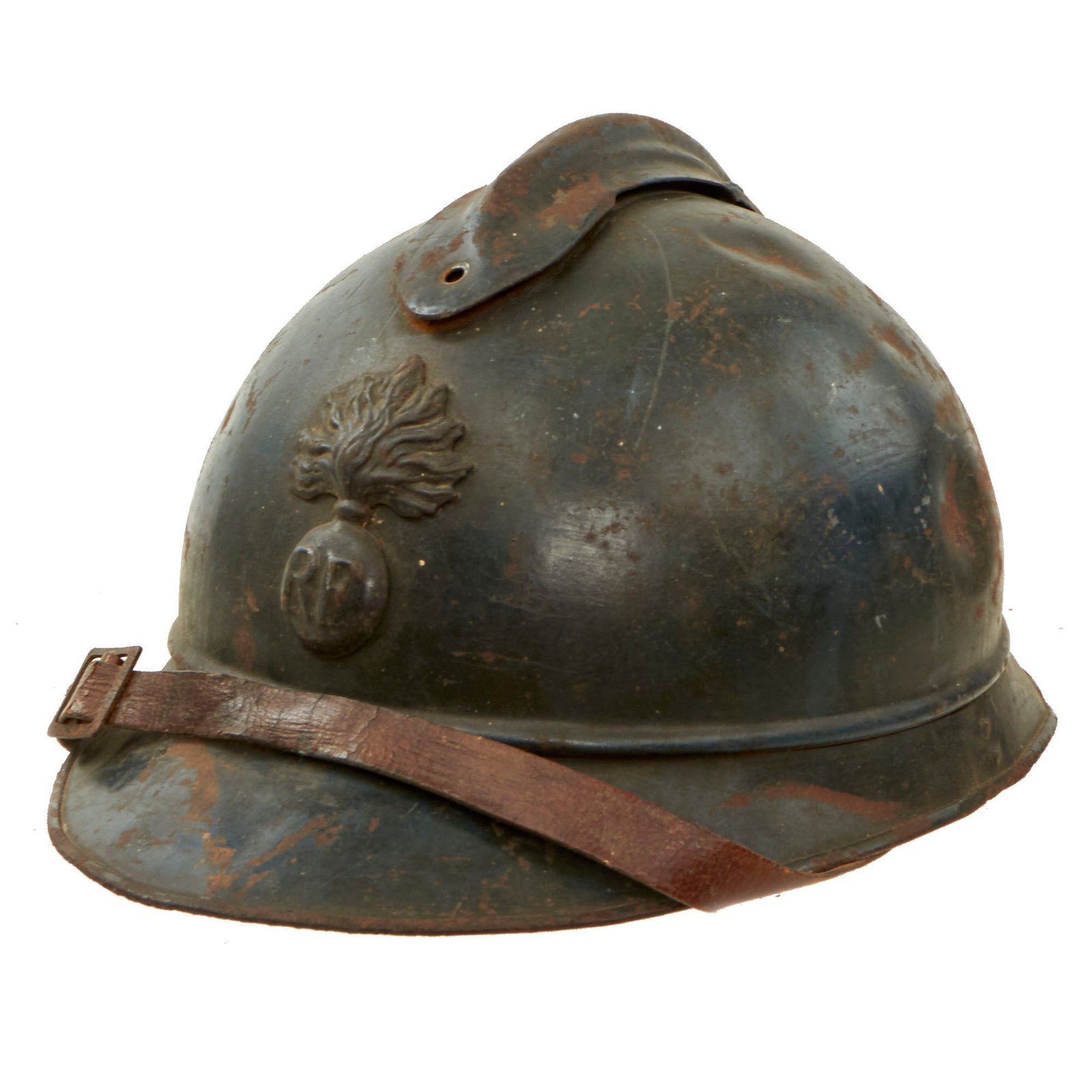 Buy Original French WWI Issue Model 1915 Infantry Adrian Helmet in Horizon Blue with Scarce 1st Pattern Liner & Chinstrap | Original Firearms Antique For Sale
