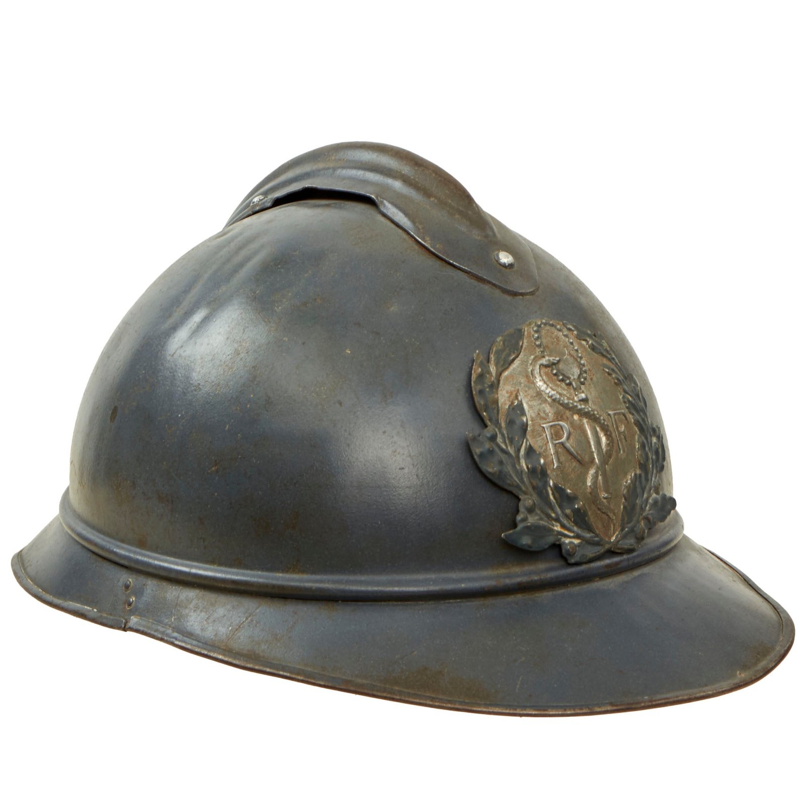 Buy Original French WWI Model 1915 Adrian Helmet Shell with RF Field Medical Personnel Badge - Horizon Blue | Original Firearms Antique For Sale
