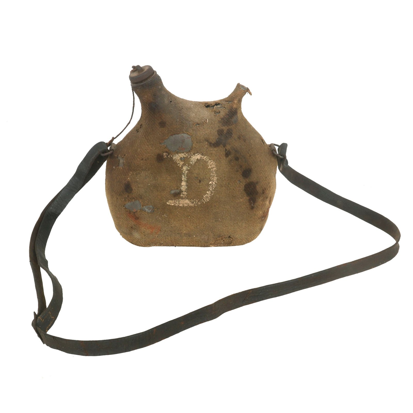 Buy Original French WWI U.S. 26th Division Painted Model 1877 Canteen with Brown Cover & Shoulder Strap - Yankee Division Insignia | Original Firearms Antique For Sale