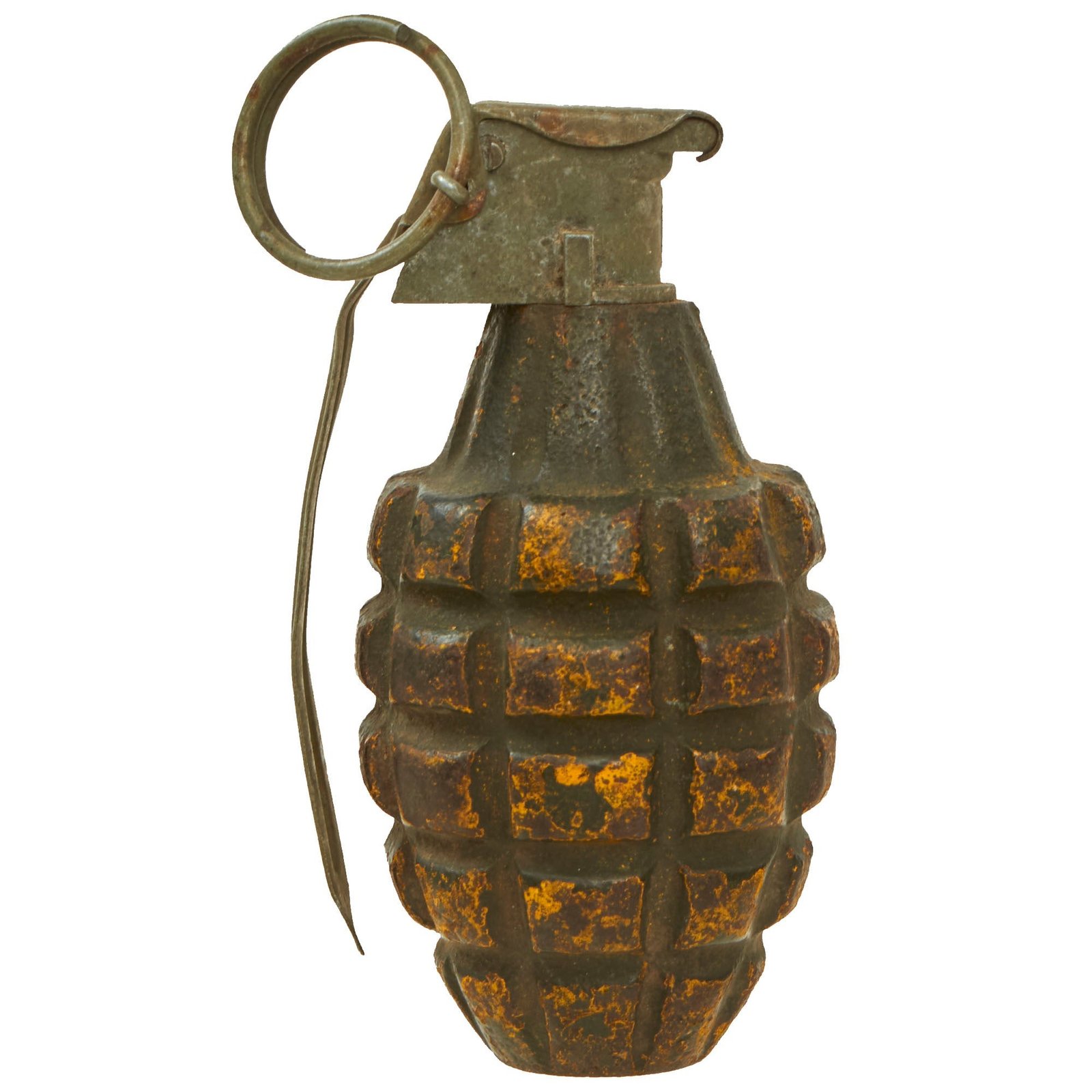 Buy Original U.S. WWII Inert MkII Pineapple Grenade with Yellow Paint with Fuze | Original Firearms Antique For Sale