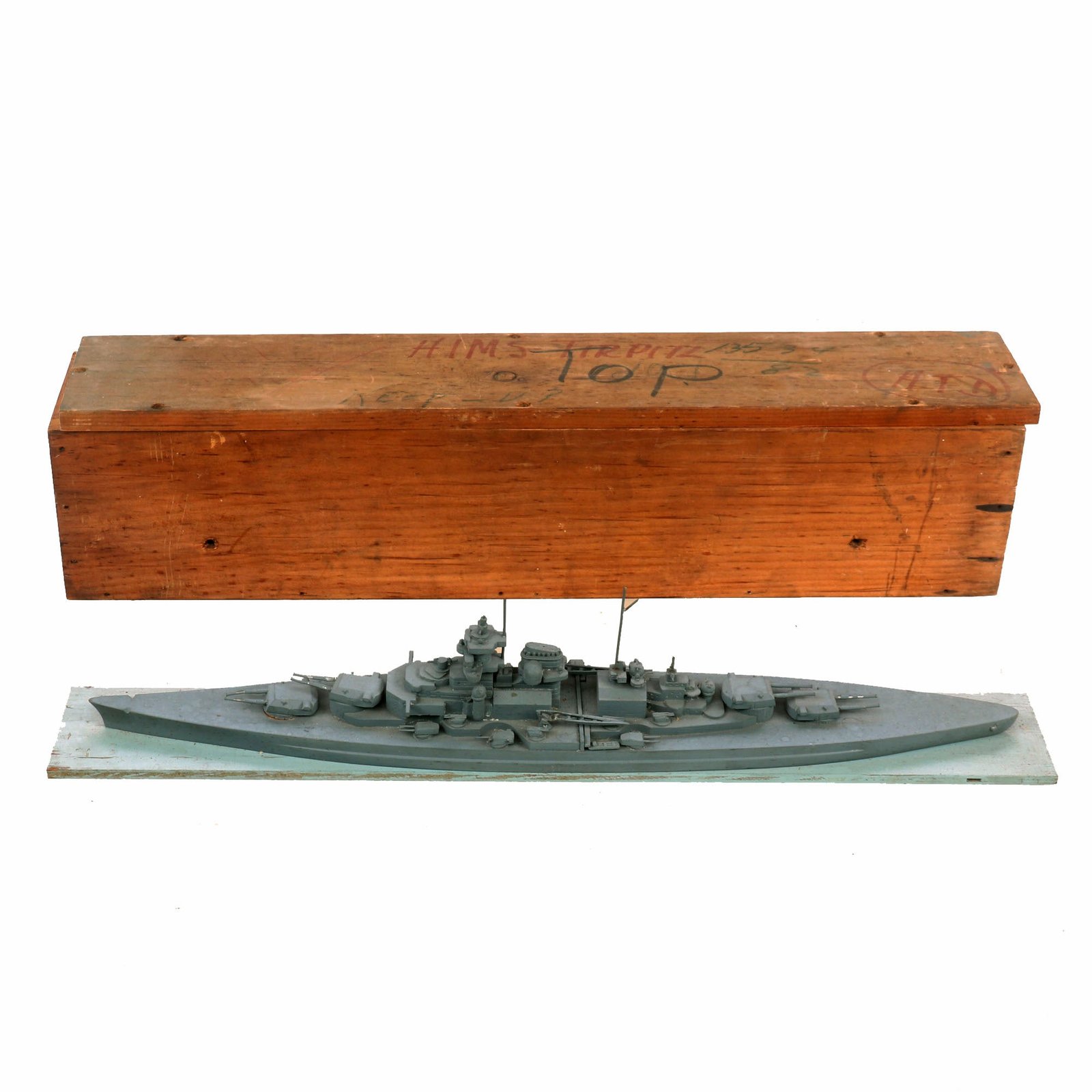 Buy Original U.S. WWII Navy Large Scale Identification Model of German Battleship Tirpitz in Original Shipping Box | Original Firearms Antique For Sale