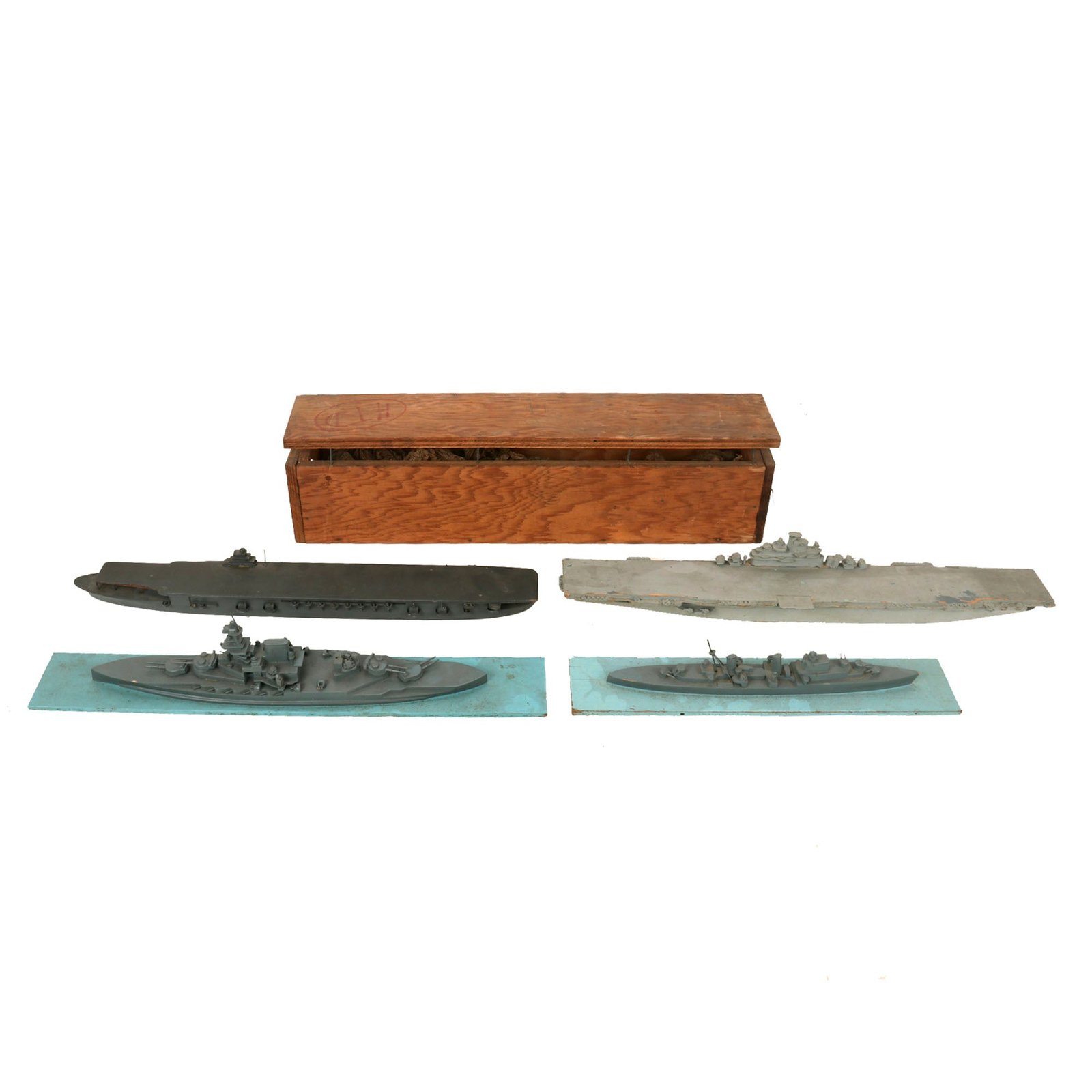 Buy Original U.S. WWII Lot of Four Navy Large Scale Identification Models with One in Original Box - British, Japanese, & American Ships | Original Firearms Antique For Sale