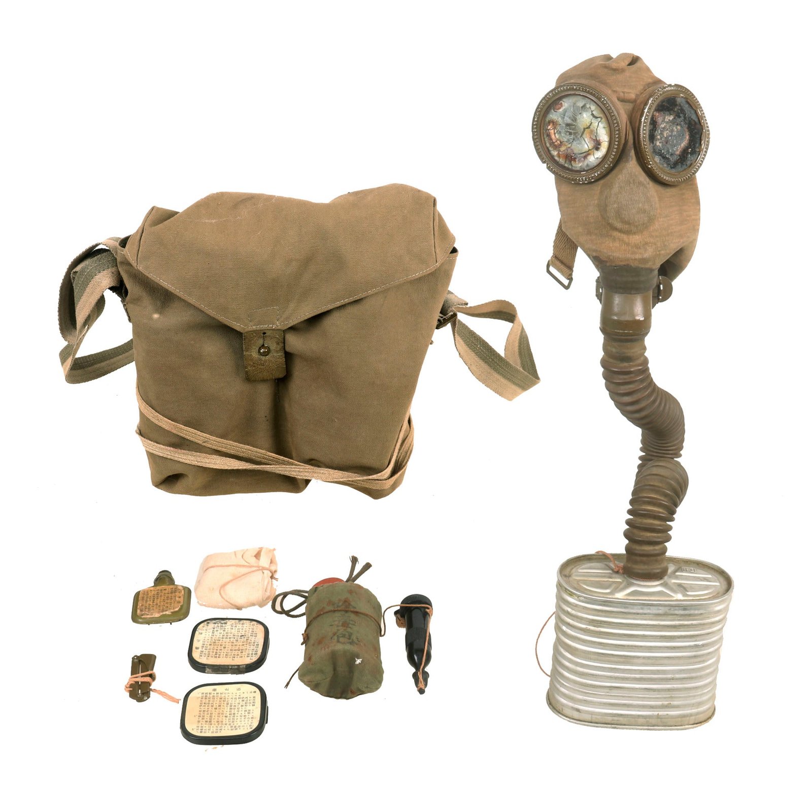 Buy Original Japanese WWII Rare Type 99 Gas Mask With Intact Hose, Filter and Carry Bag with All Accessories | Original Firearms Antique For Sale