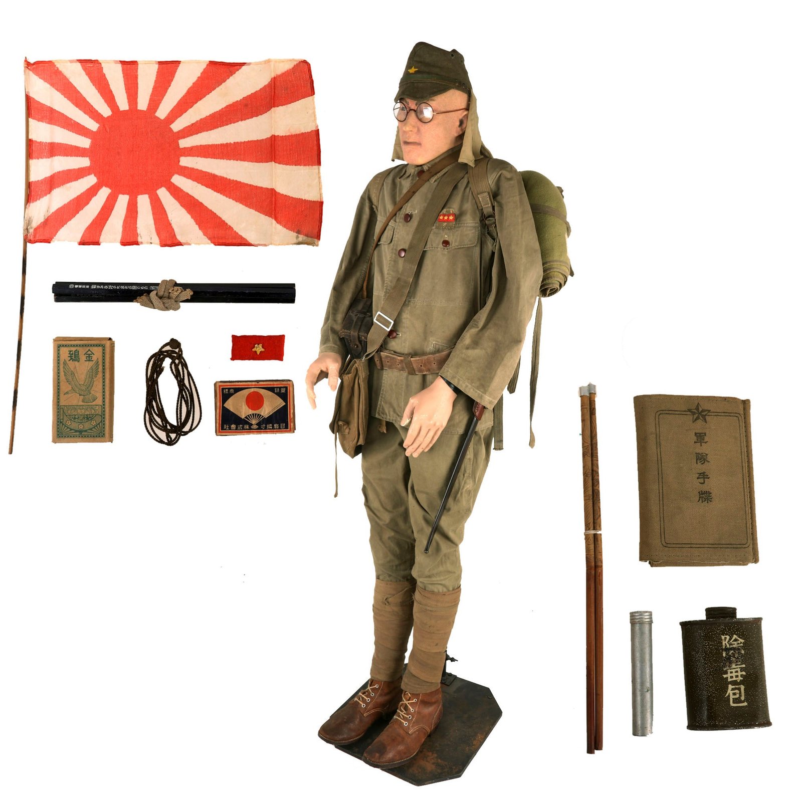 Buy Original Japanese WWII IJA Enlisted Man Tropical Uniform with Custom Full Size Mannequin in Full Tropical “Marching Order” | Original Firearms Antique For Sale