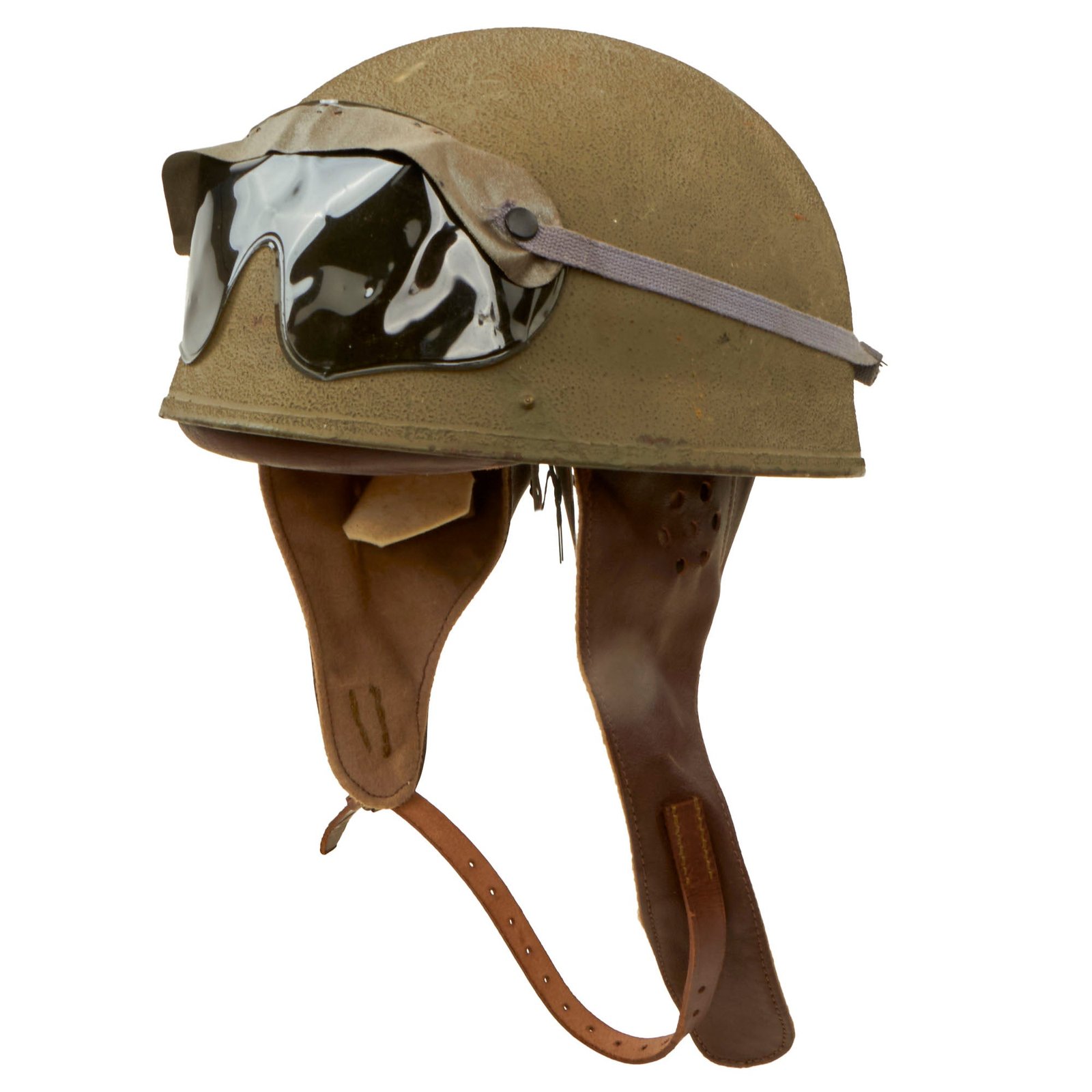 Buy Original Excellent WWII British 1942 Dated MkI Dispatch Rider Helmet by Briggs Motor Bodies Ltd. with Eye Shields - Size 7 | Original Firearms Antique For Sale
