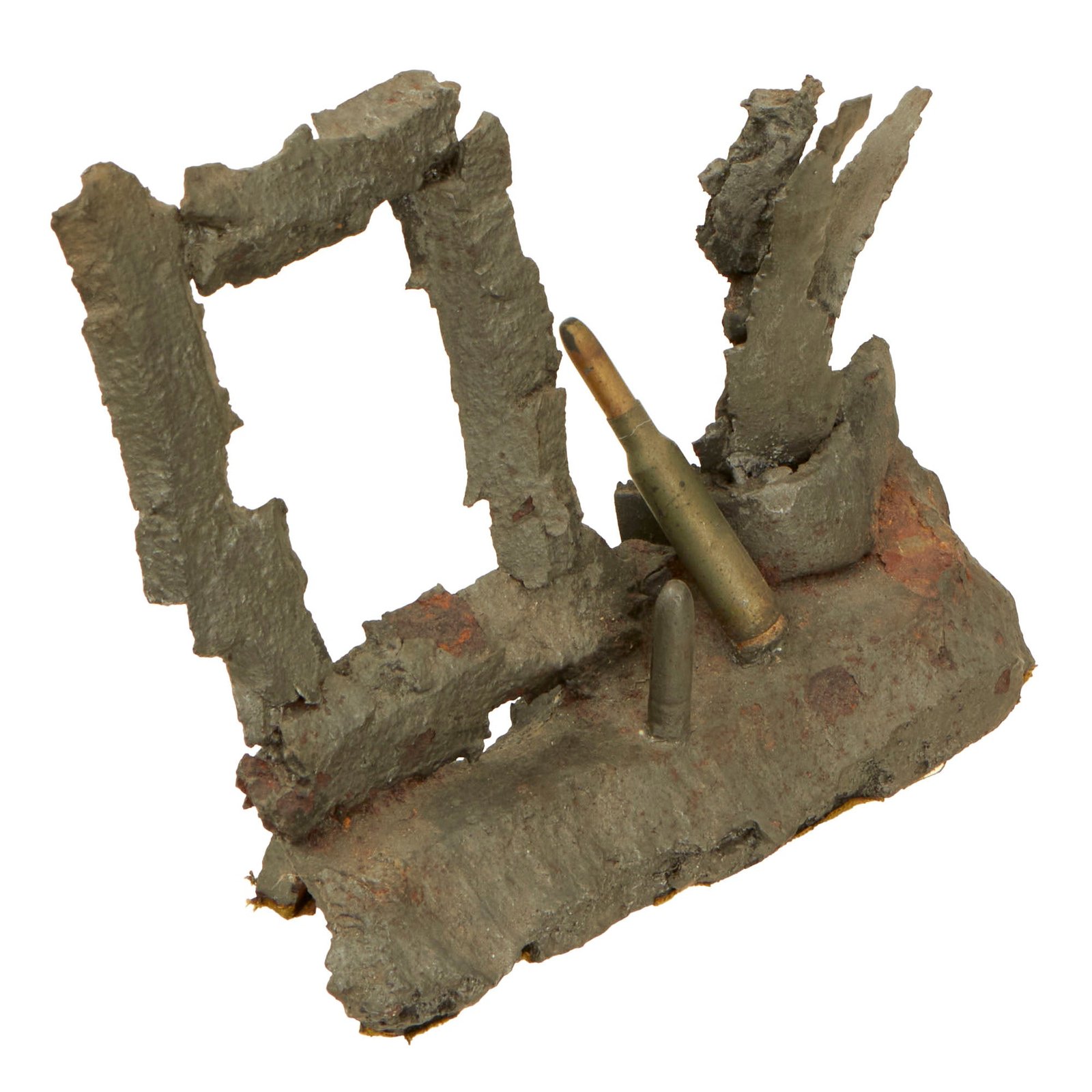 Buy Original Italian WWI Theater-Made Shrapnel Shell Fragment Trench Art Desktop Picture Frame with Carcano Round | Original Firearms Antique For Sale