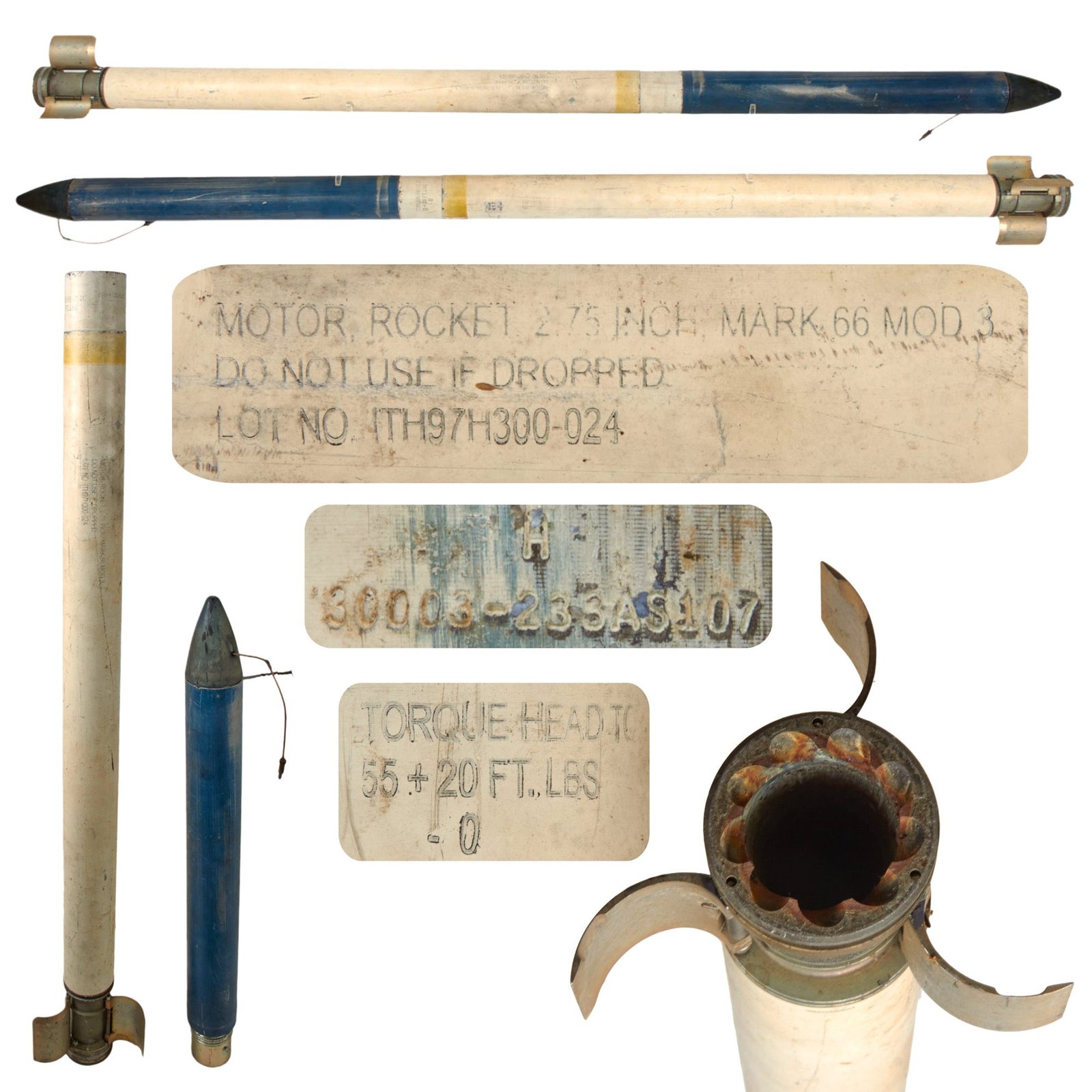 Original U.S. Vietnam War 2.75” Hydra-70 Aerial Long Practice Rocket with Mk66 Motor - Inert