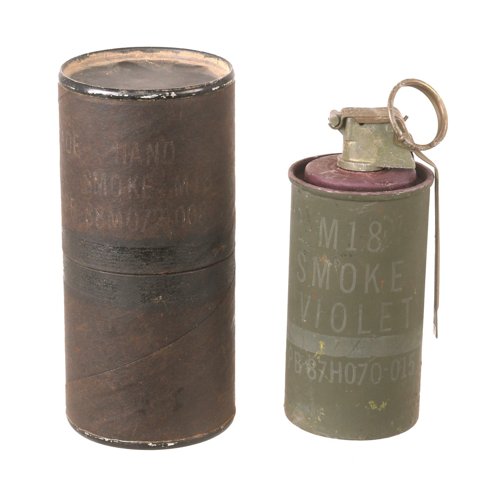 Buy Original U.S. Desert Storm Era Inert Violet M18 Smoke Grenade With Fuze in Husk | Original Firearms Antique For Sale