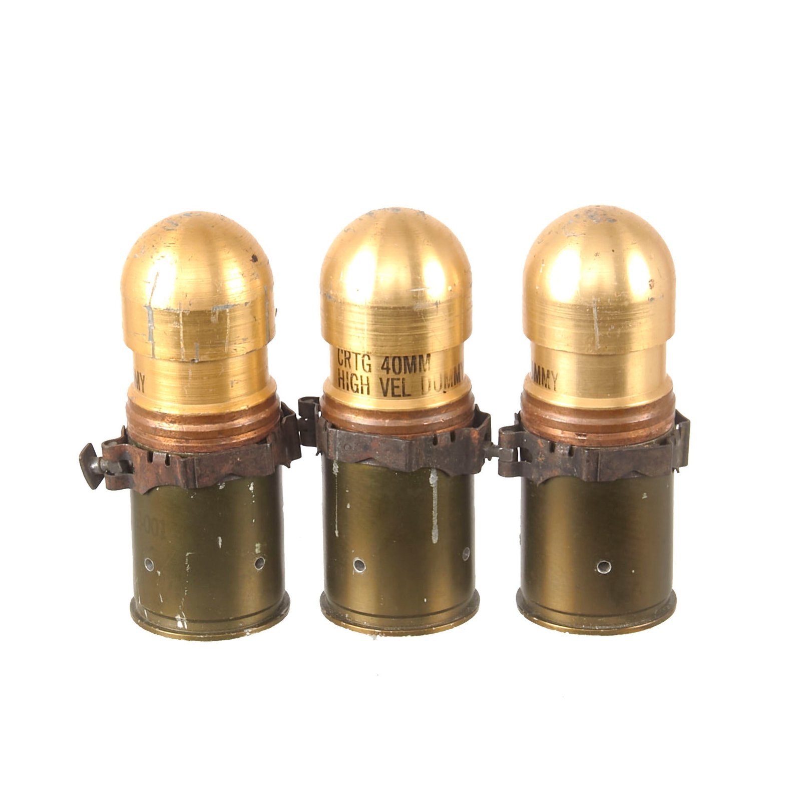 Buy Original U.S. Desert Storm Era Inert 40mm HE Rounds on MK19 Links for the Mark 19 Grenade Launcher - Lot of 3 | Original Firearms Antique For Sale