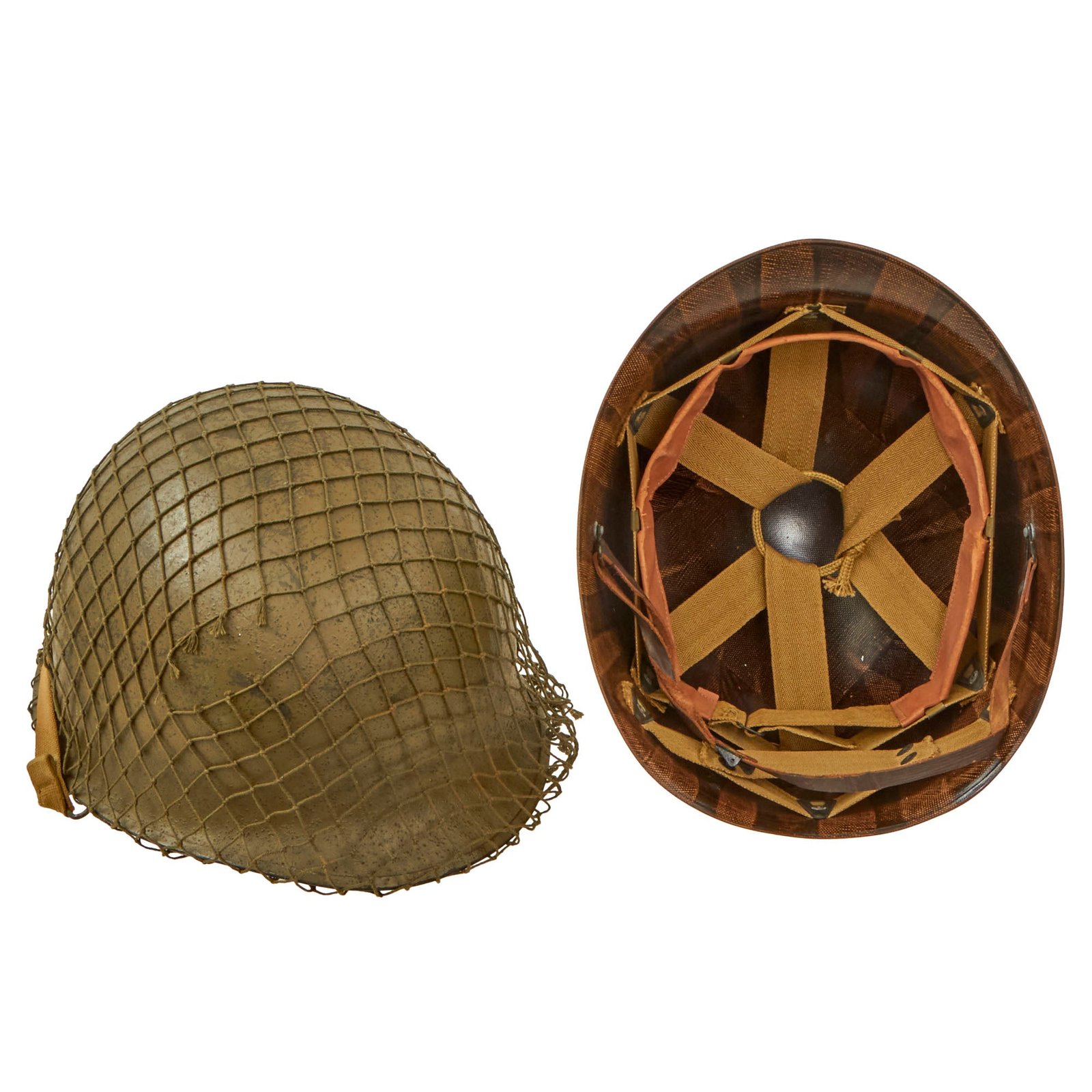 Buy Original U.S. WWII 1945 M1 McCord Rear Seam Swivel Bale Helmet with M44 Net and Westinghouse Liner | Original Firearms Antique For Sale