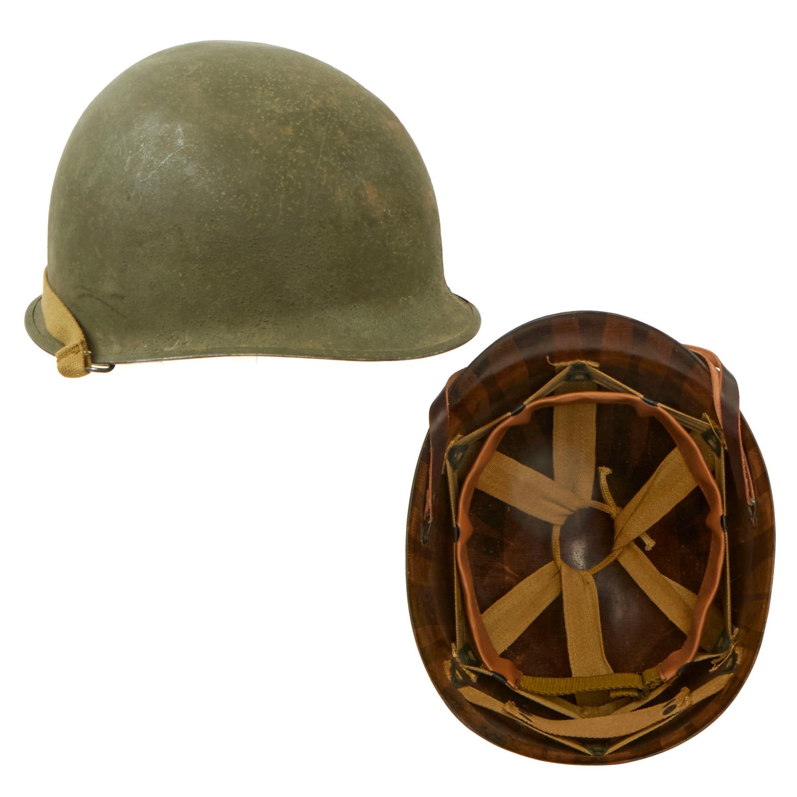 Buy Original U.S. WWII M1 McCord Rear Seam Swivel Bale Helmet with Firestone Liner | Original Firearms Antique For Sale