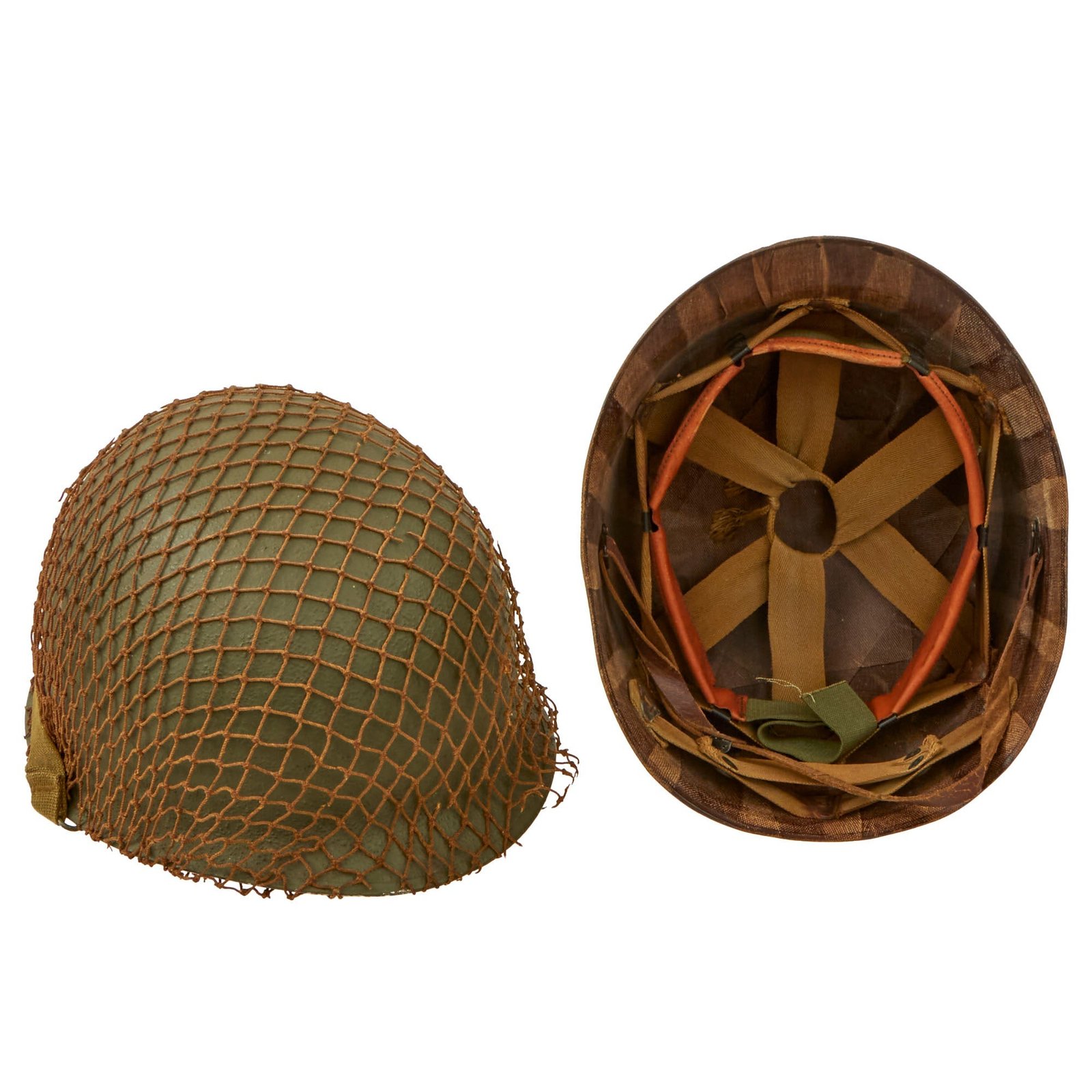Buy Original U.S. WWII M1 McCord Front Seam Swivel Bale Helmet with Stiffened M44 Net and Westinghouse Liner - Replaced Sweatband | Original Firearms Antique For Sale