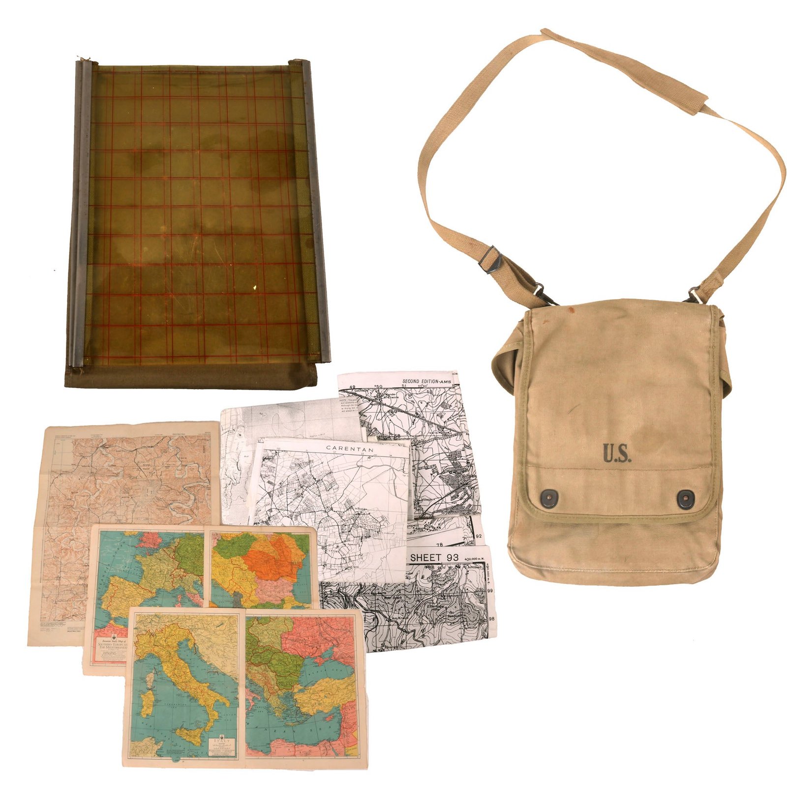 Buy Original U.S. WWII Named M1938 Canvas Map Case Dated 1942 by BOYT with Original & Reproduction Maps | Original Firearms Antique For Sale