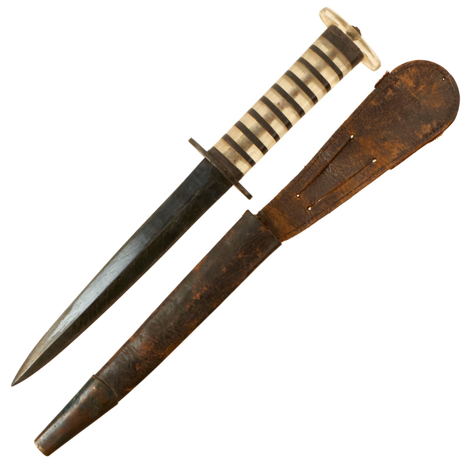 Buy Original British WWII B2 Marked Fairbairn-Sykes Fighting Knife Modified by U.S. Soldier with Stacked Transparent Grip & Authentic Scabbard | Original Firearms Antique For Sale