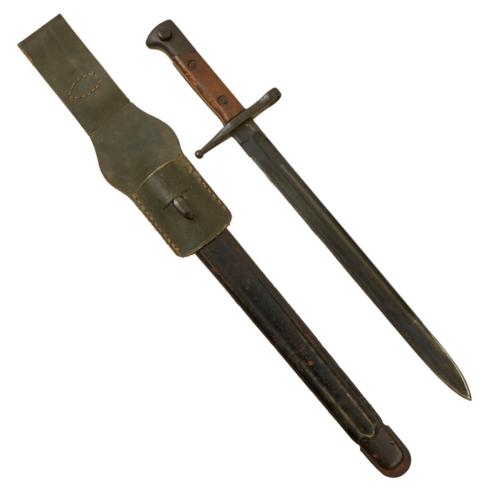 Buy Original WWII Italian M1891 Carcano - Mannlicher Rifle Bayonet with Leather Scabbard and Frog | Original Firearms Antique For Sale