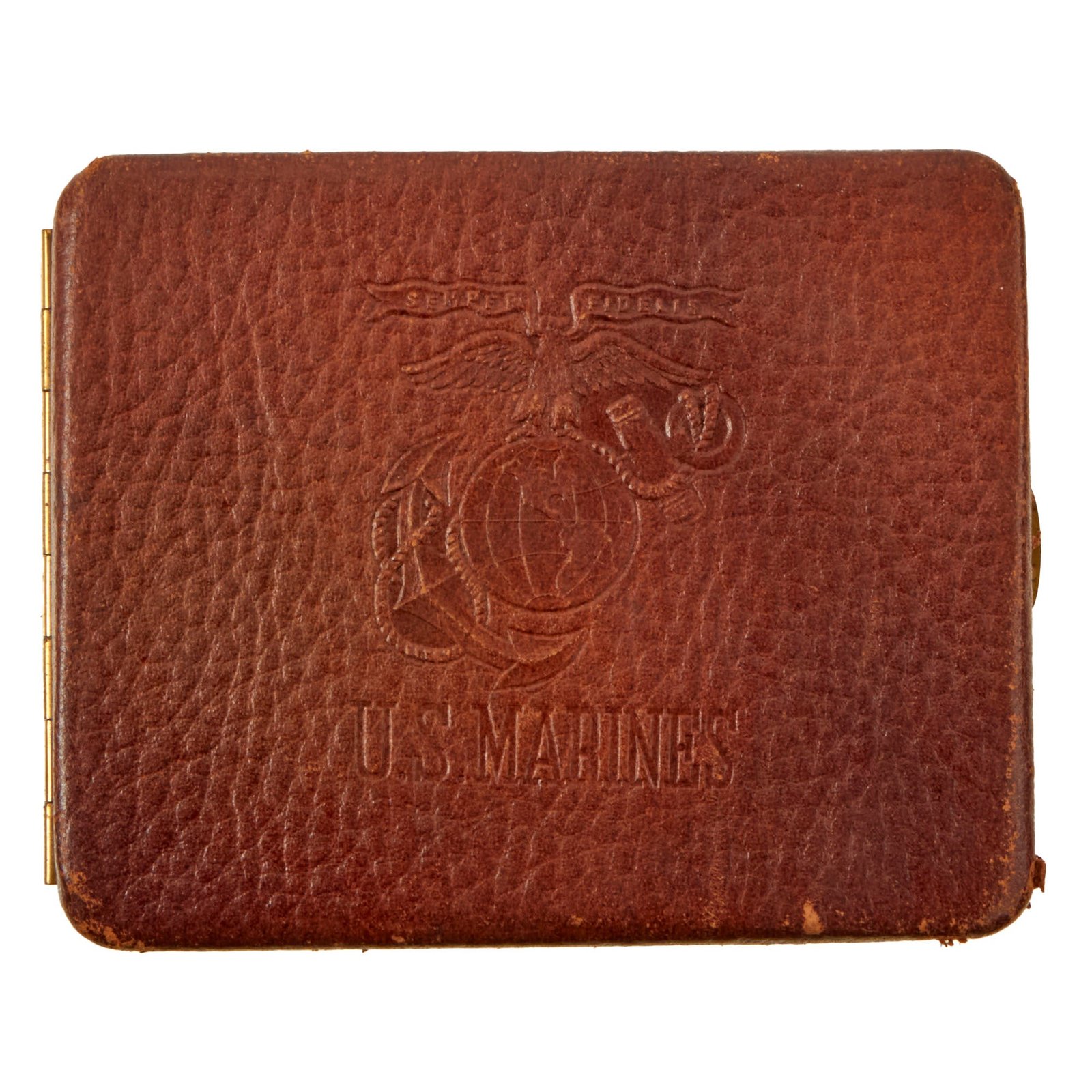 Buy Original U.S. WWII Era USMC Marine Corps Leather Cigarette Case - 1940 Patent Date | Original Firearms Antique For Sale
