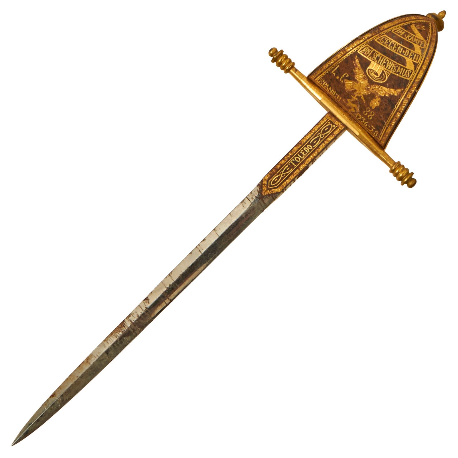 Buy Original German Spanish Civil War Luftwaffe Condor Legion Jagdgruppe 88 Engraved Souvenir Spanish Dagger Letter Opener - Made in Toledo | Original Firearms Antique For Sale