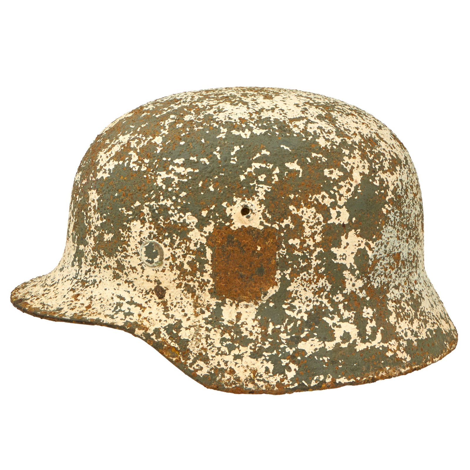 Buy Original German WWII Stalingrad Battlefield Dug M35 Relic Snow Camouflage Former Double Decal Helmet Shell - Size 64 | Original Firearms Antique For Sale