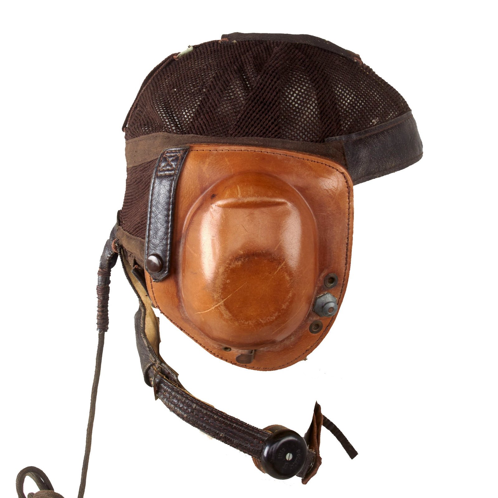 Original German WWII Luftwaffe LKpN101 Netzkopfhaube Summer Flying Helmet in Size 58cm with Avionics