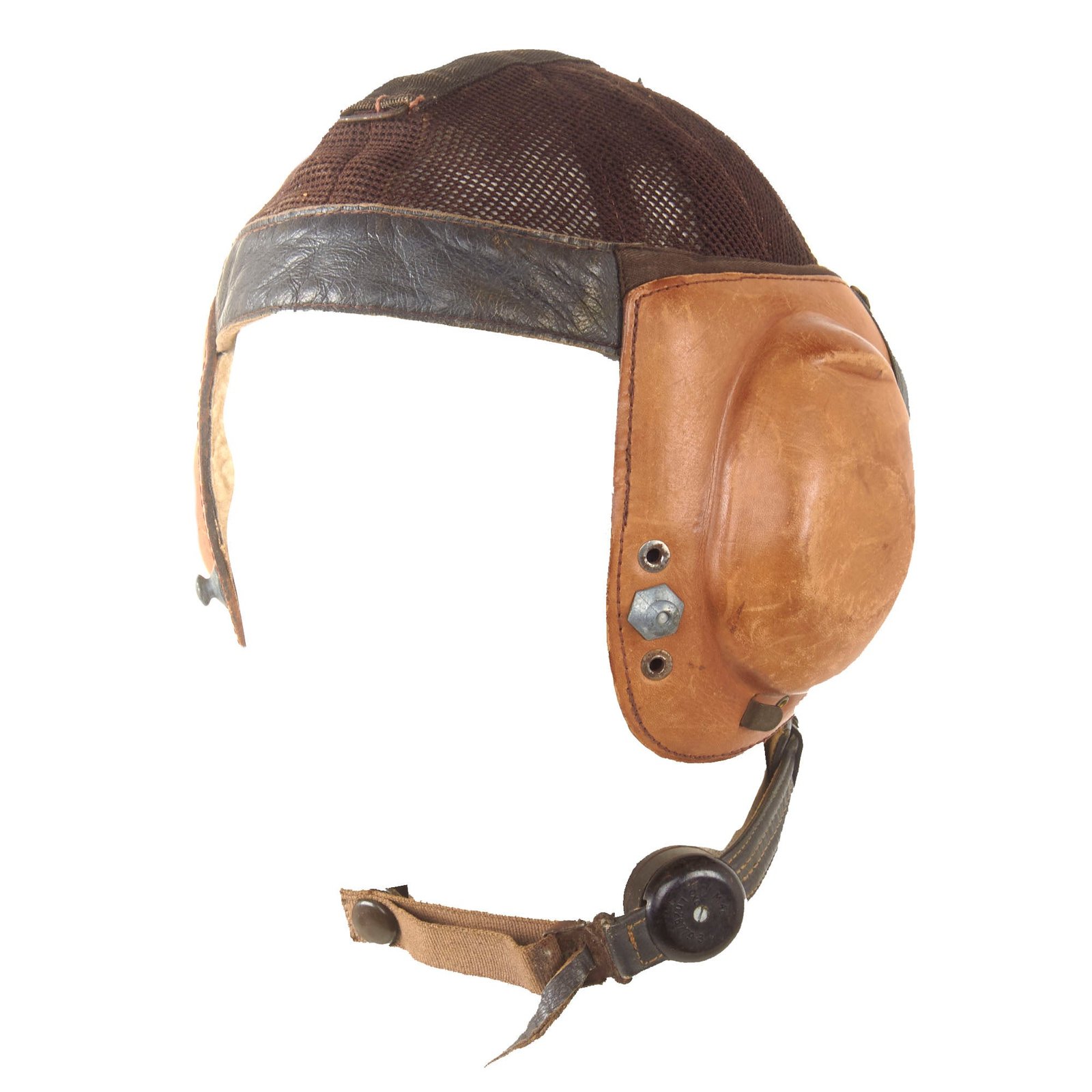 Original German WWII Luftwaffe LKpN101 Netzkopfhaube Summer Flying Helmet in Size 58cm with Avionics