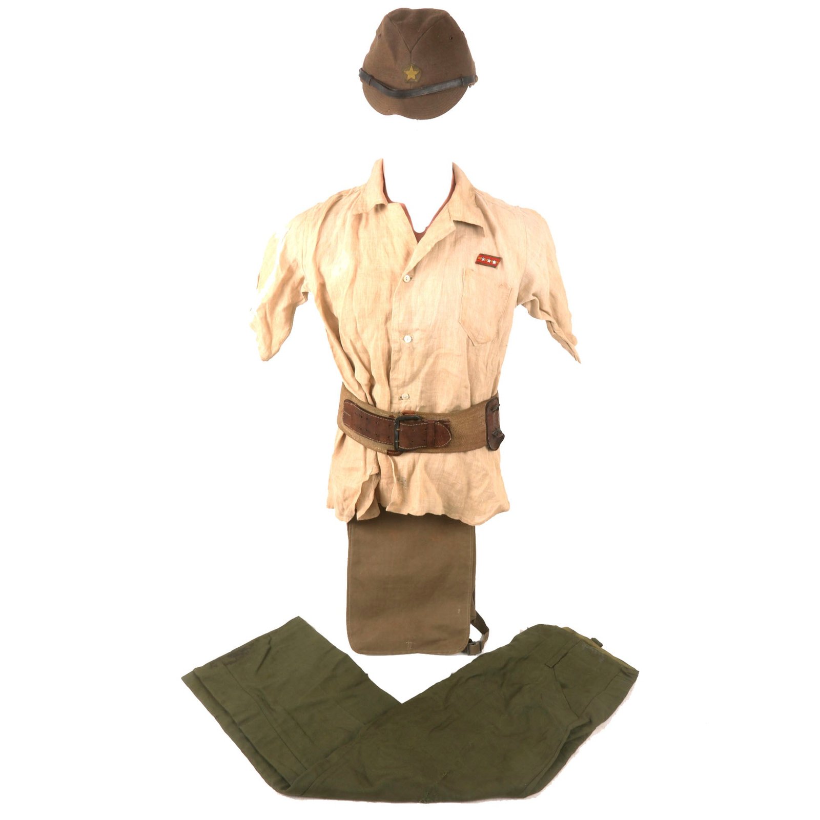 Buy Original Japanese WWII IJA Officer’s Tropical Combat Ensemble - Tropical Weight Service Shirt & Trousers with Forage Cap, Sword Belt, and Map Case | Original Firearms Antique For Sale