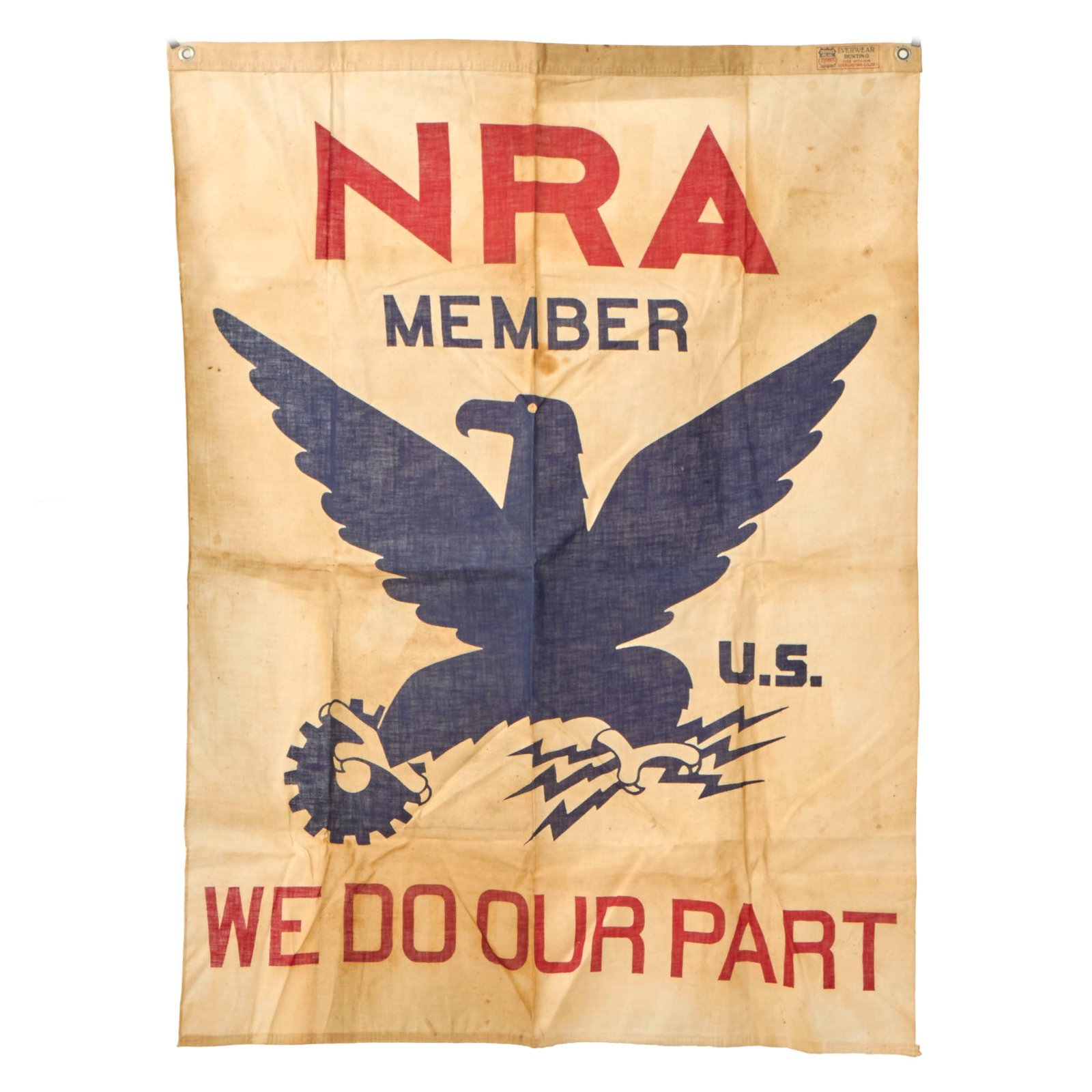 Buy Original U.S. Pre-WWII National Recovery Act of 1933 NRA Banner by Dettra’s Flag Products - 29 x 39” | Original Firearms Antique For Sale