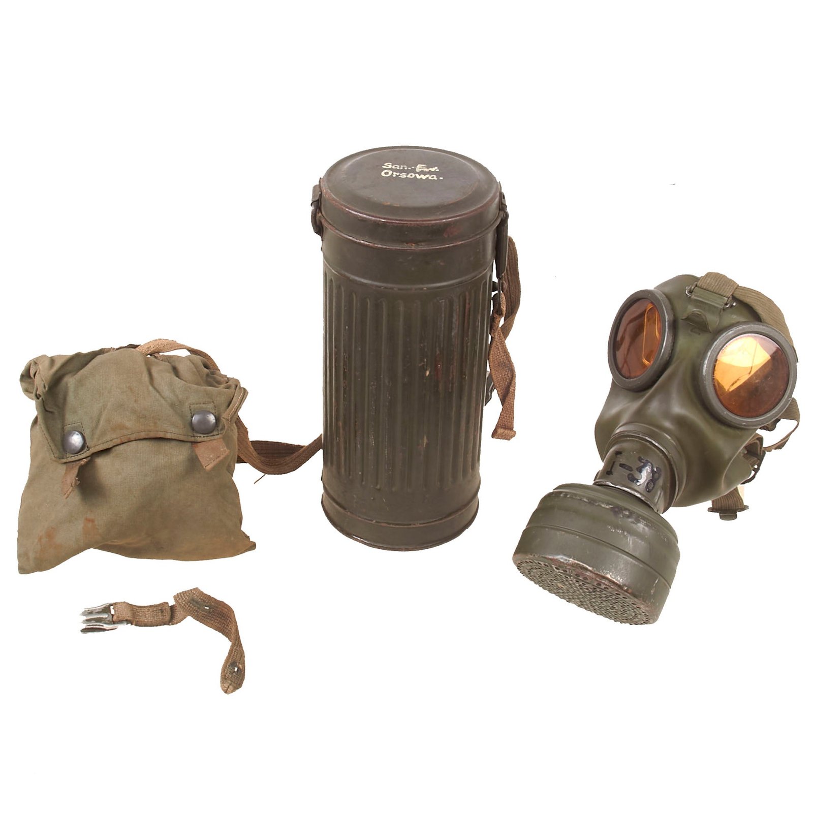 Buy Original German WWII M38 Size 2 Gas Mask Named to Medic Sanitäter with Fe 37 Filter and Canister with Gas Cape Bag - Dated 1940 | Original Firearms Antique For Sale
