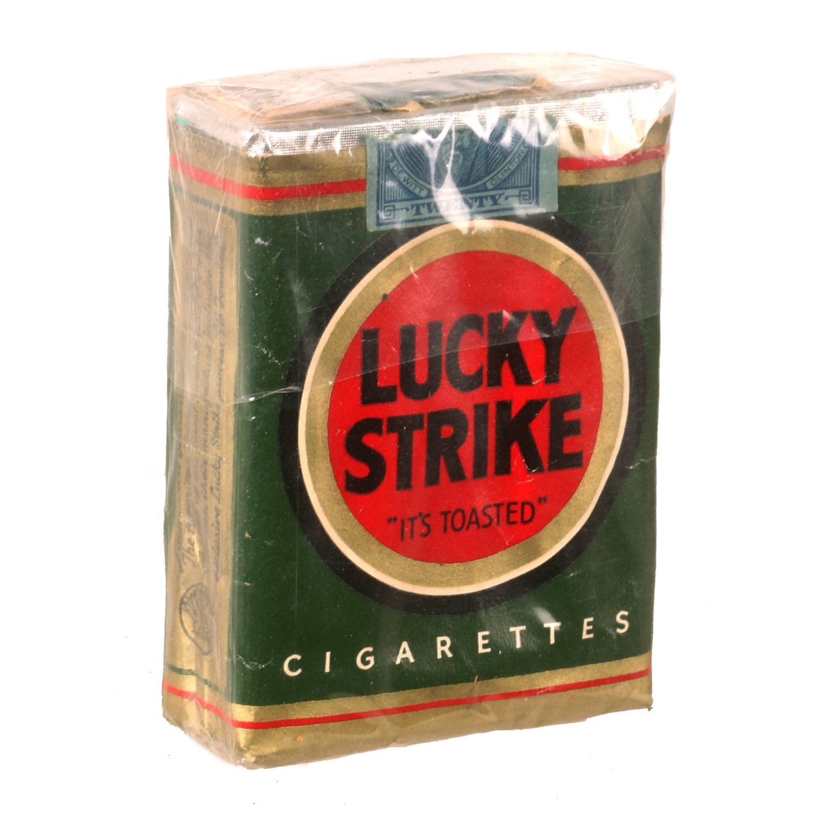 Buy Original U.S. WWII Empty Pack of Lucky Strike Cigarettes Rewrapped for Display with Class A Cigarette Tax Stamp - Pre-1942 - Grade I | Original Firearms Antique For Sale