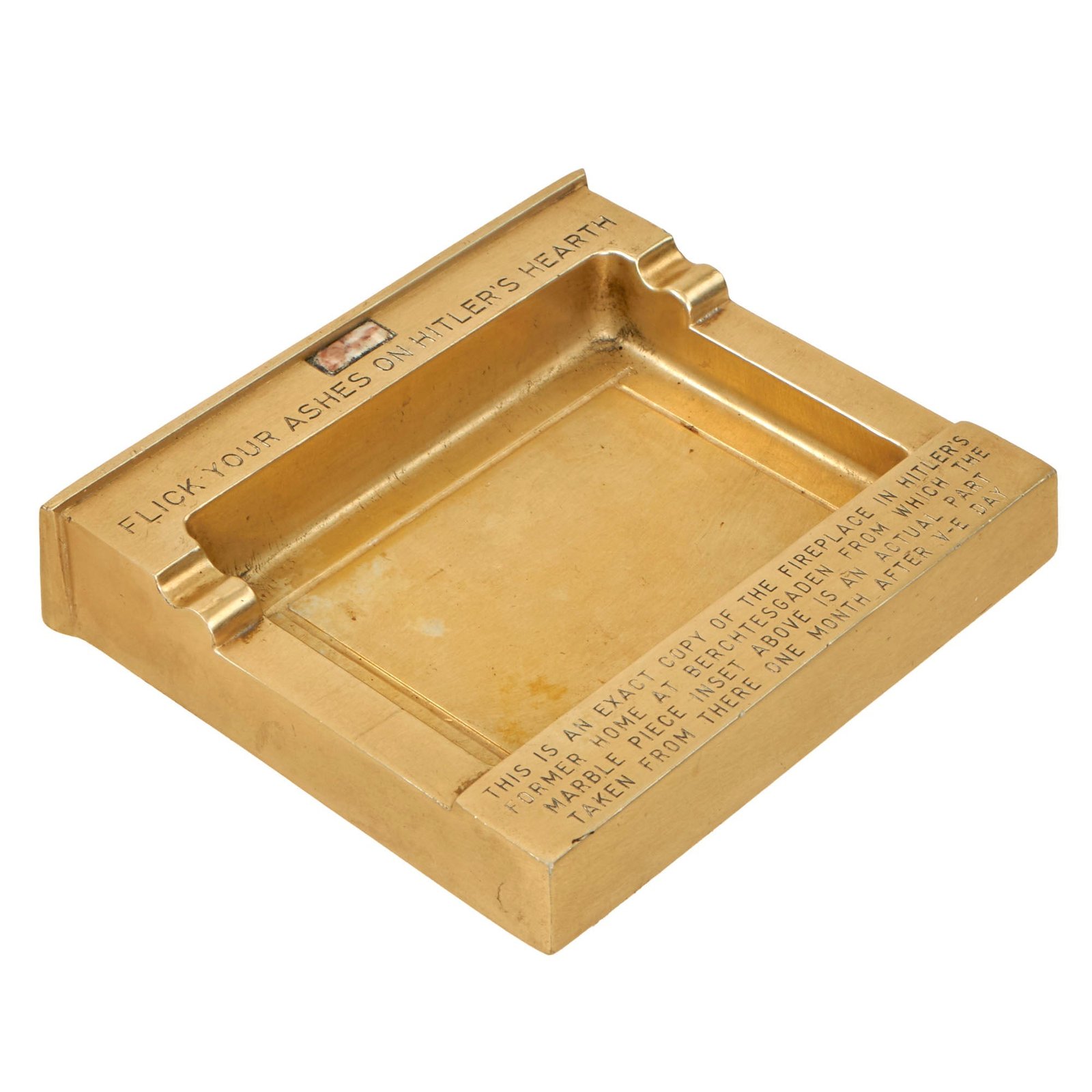 Buy Original U.S. WWII Era Souvenir Metal Ashtray with Marble Piece from Adolf H's Retreat Der Berghof at Berchtesgaden | Original Firearms Antique For Sale