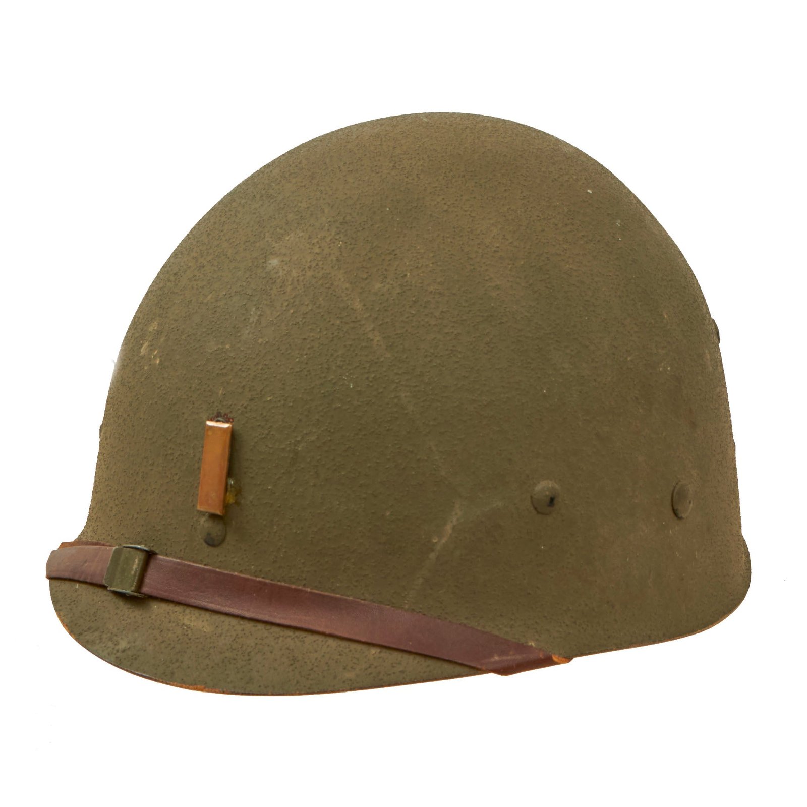 Buy Original U.S. Korean War M1 Helmet CAPAC Liner With Original 2nd Lieutenant Insignia & WWII “Green Buckle” Chinstrap | Original Firearms Antique For Sale