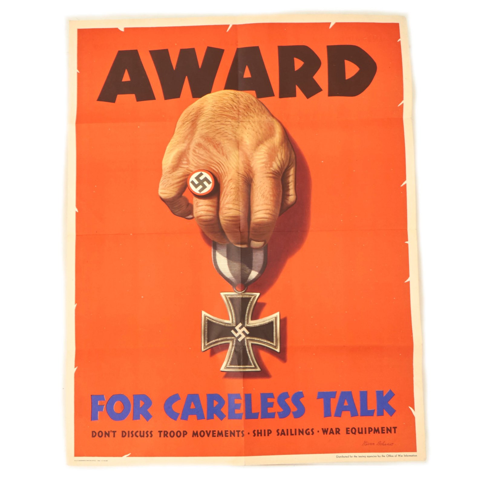 Buy Original U.S. WWII National Security Careless Talk Propaganda Poster - Sent to Meadia Heights Gold Club of Lancaster, PA - 20” x 26” | Original Firearms Antique For Sale