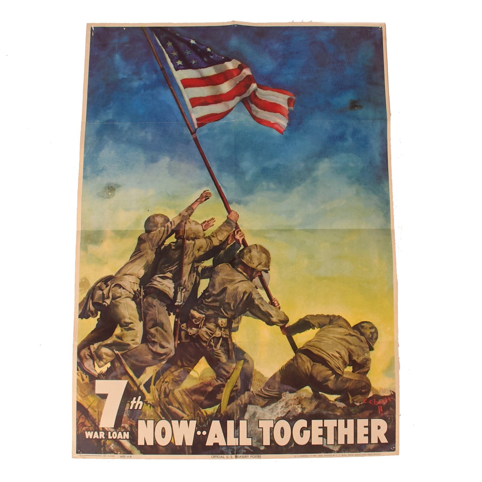 Buy Original U.S. WWII 7th War Loan Propaganda Poster - Iwo Jima “Now All Together” - 25 ½” x 18 ½” | Original Firearms Antique For Sale