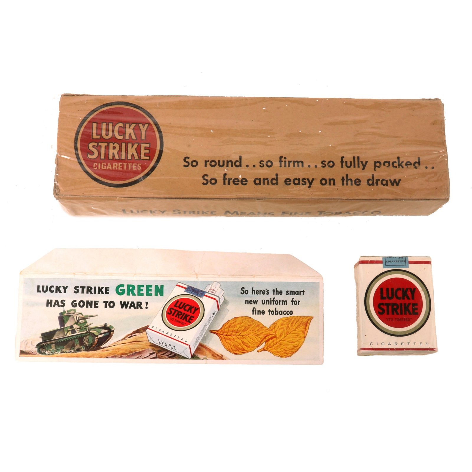 Buy Original U.S. WWII Lucky Strike Cigarettes Lot - Empty Carton, Pack, and Rare Carton Insert | Original Firearms Antique For Sale
