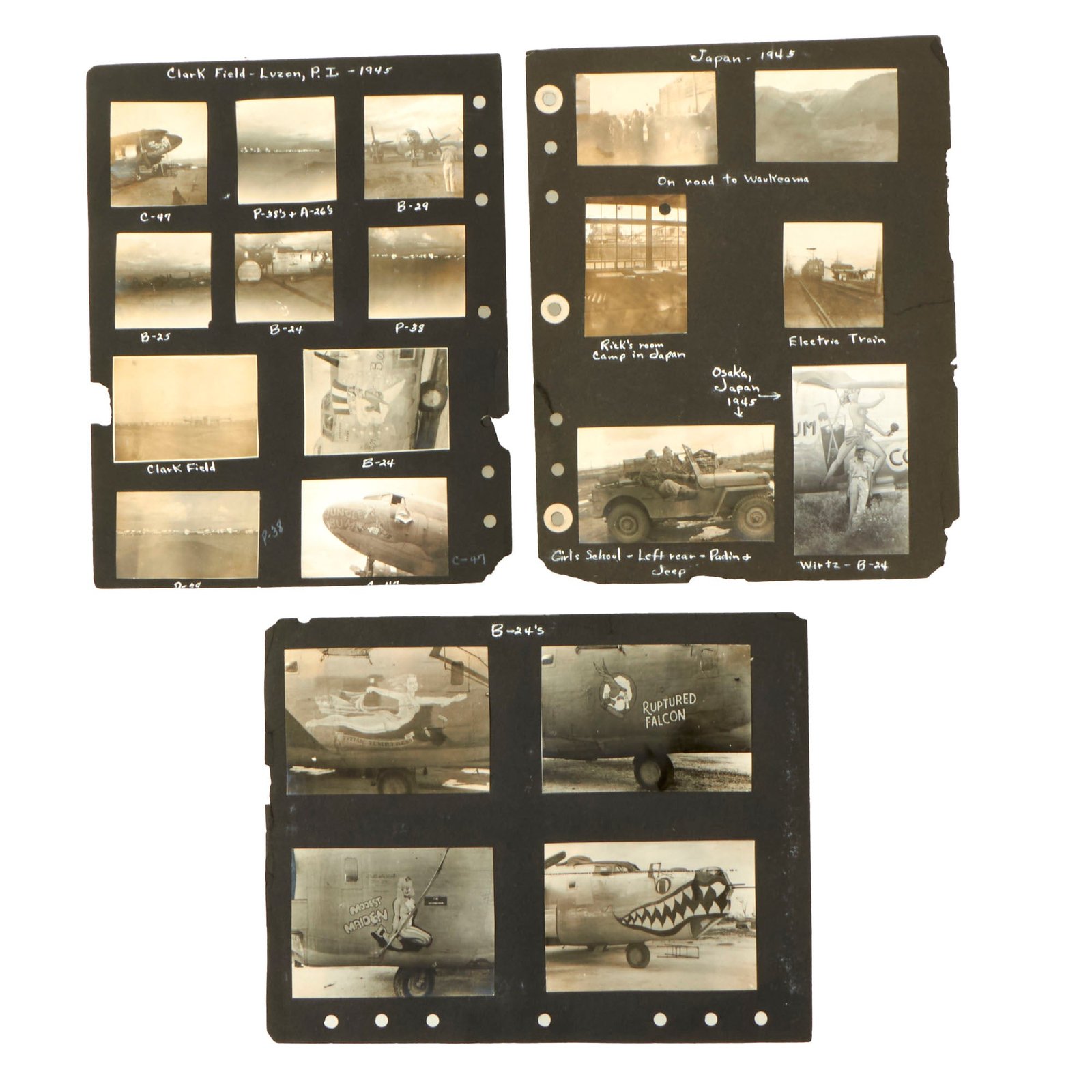 Buy Original U.S. WWII 40th Troop Carrier Squadron Scrapbook Pages with 15 Fantastic Nose Art Photogrpahs - 42 Photographs Total | Original Firearms Antique For Sale