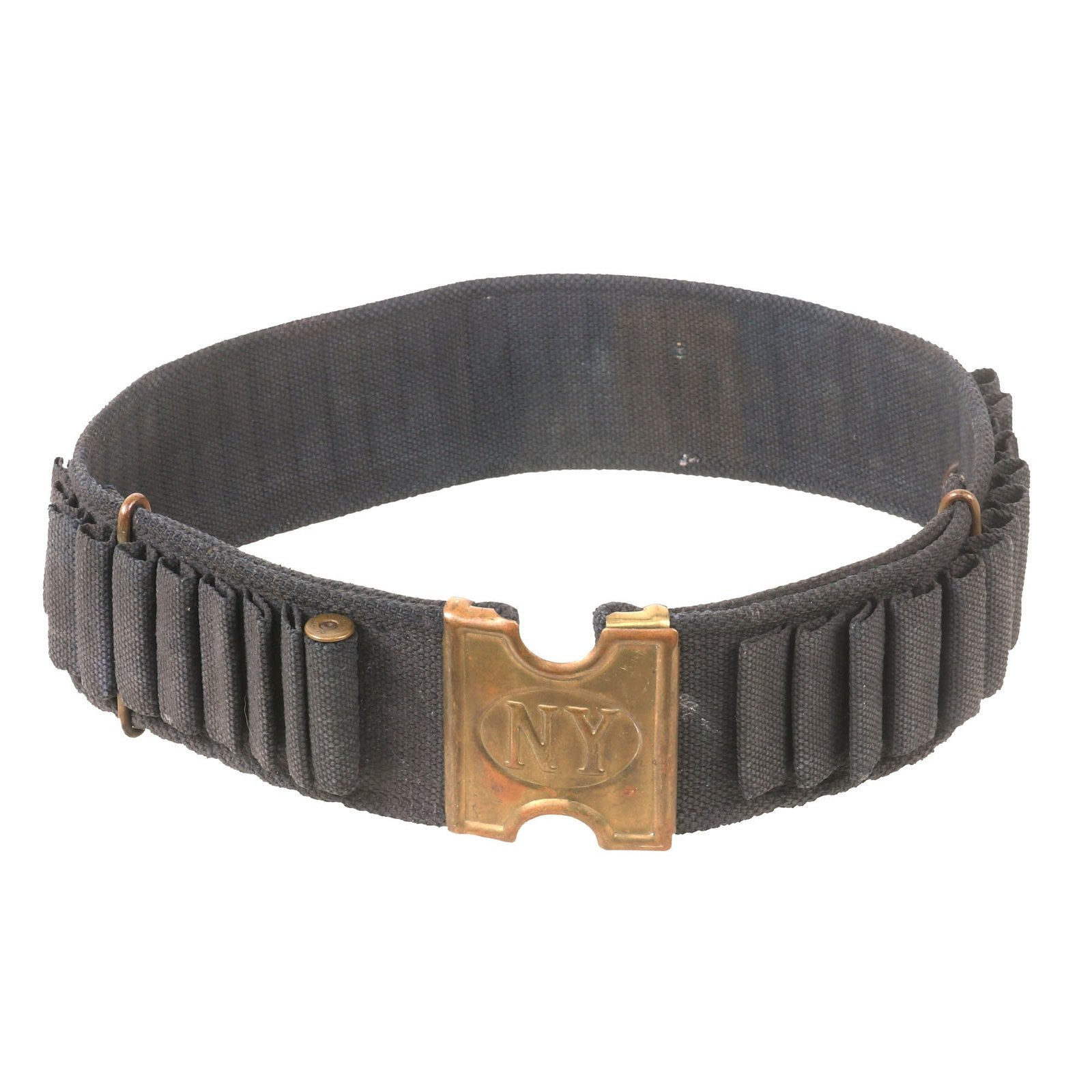 Buy Original U.S. Spanish American War Blue New York .45-70 Ammunition Belt with Trapdoor Bayonet Wire Chape | Original Firearms Antique For Sale
