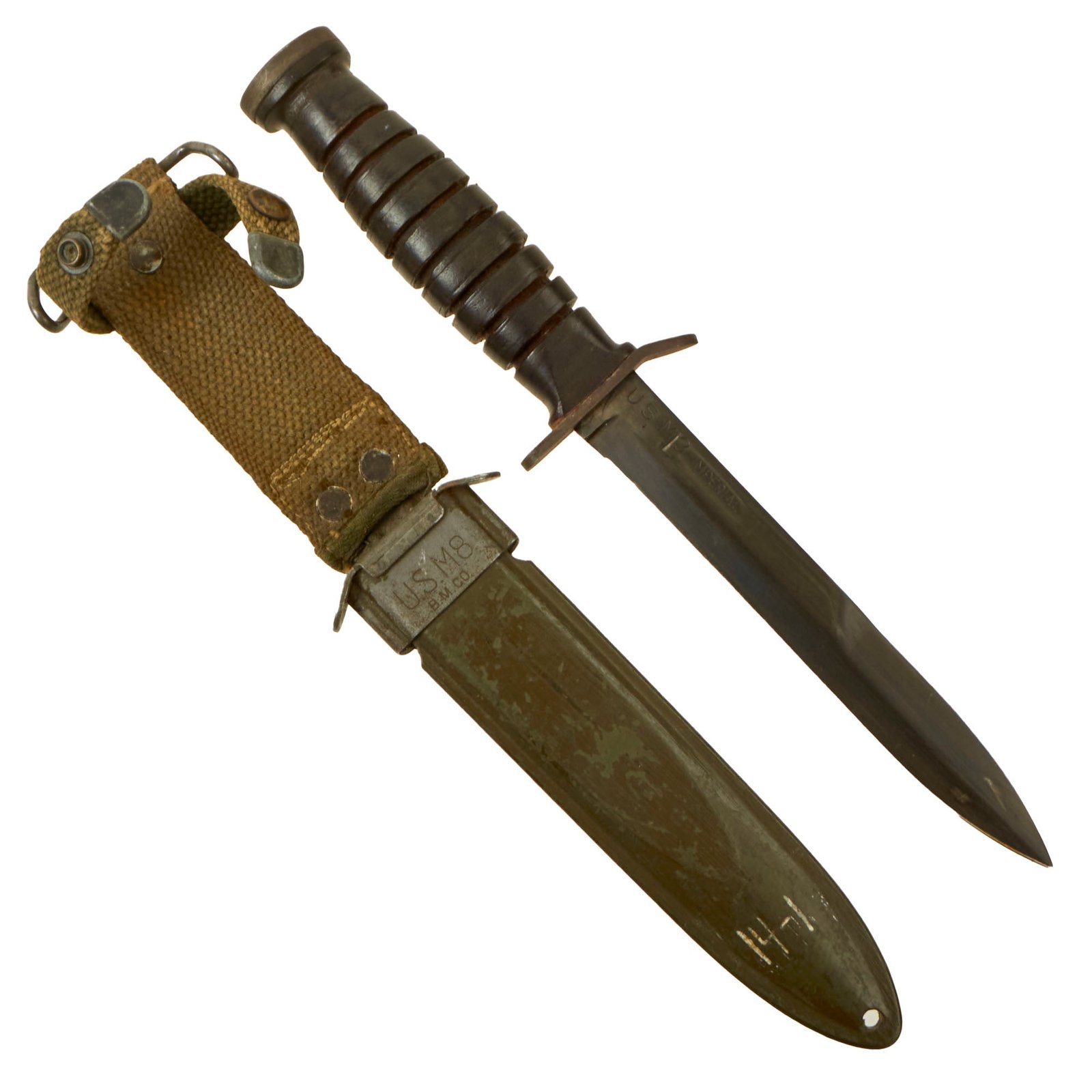 Buy Original U.S. WWII Named Blade Marked Second Pattern M3 Fighting Knife by Imperial Knife Co. with Updated M8 Scabbard by B.M. Co. | Original Firearms Antique For Sale